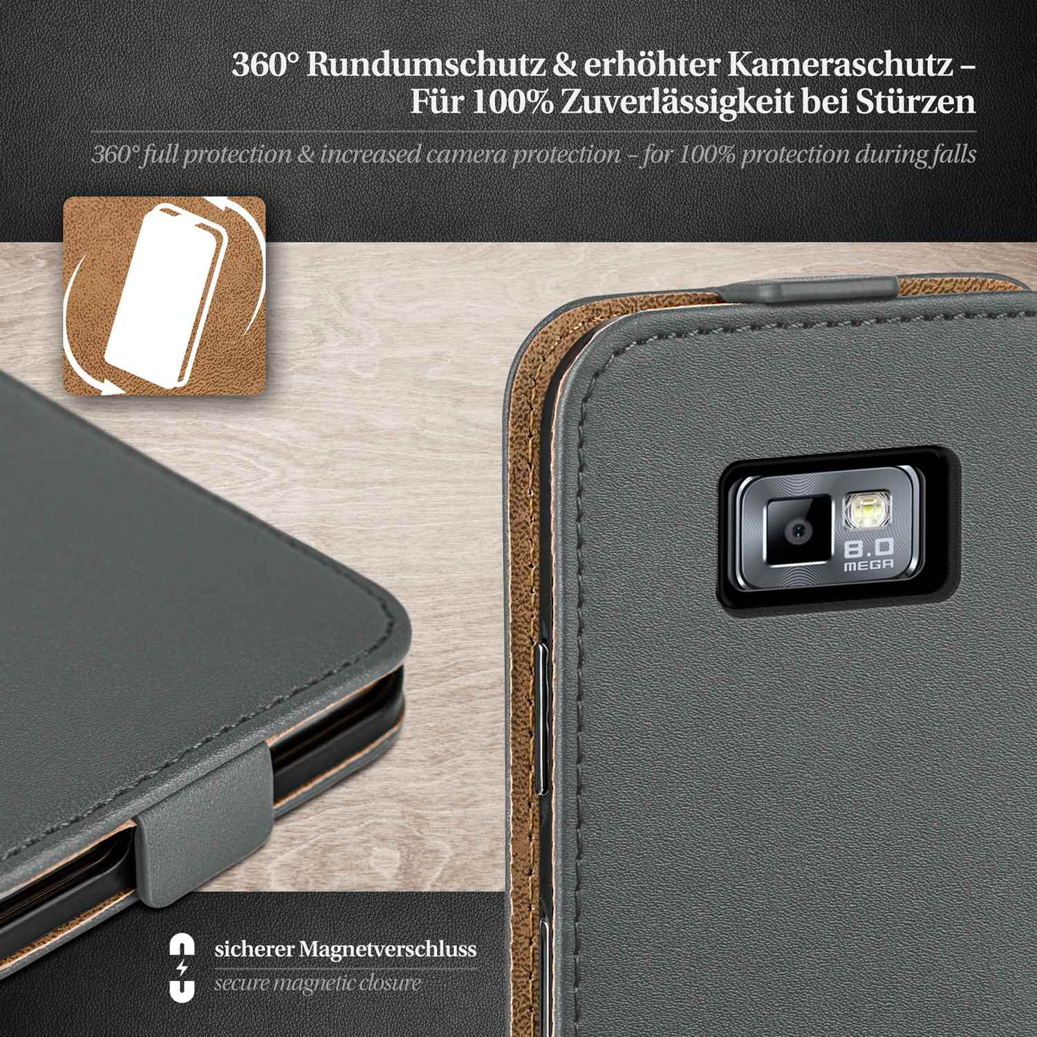 MOEX Flip Case, Flip Samsung, S2, Galaxy Cover, Anthracite-Gray