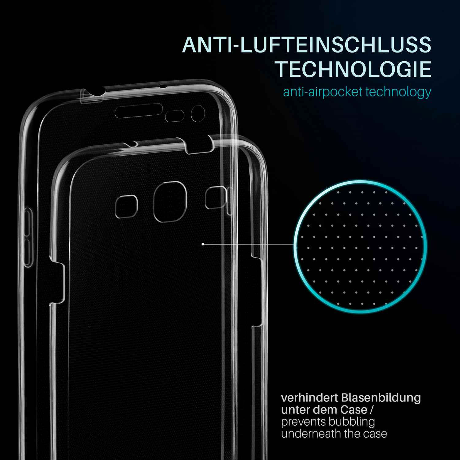 Transparente Handyhüllen. Das Bild zeigt Anti-Lufteinschluss-Technologie.