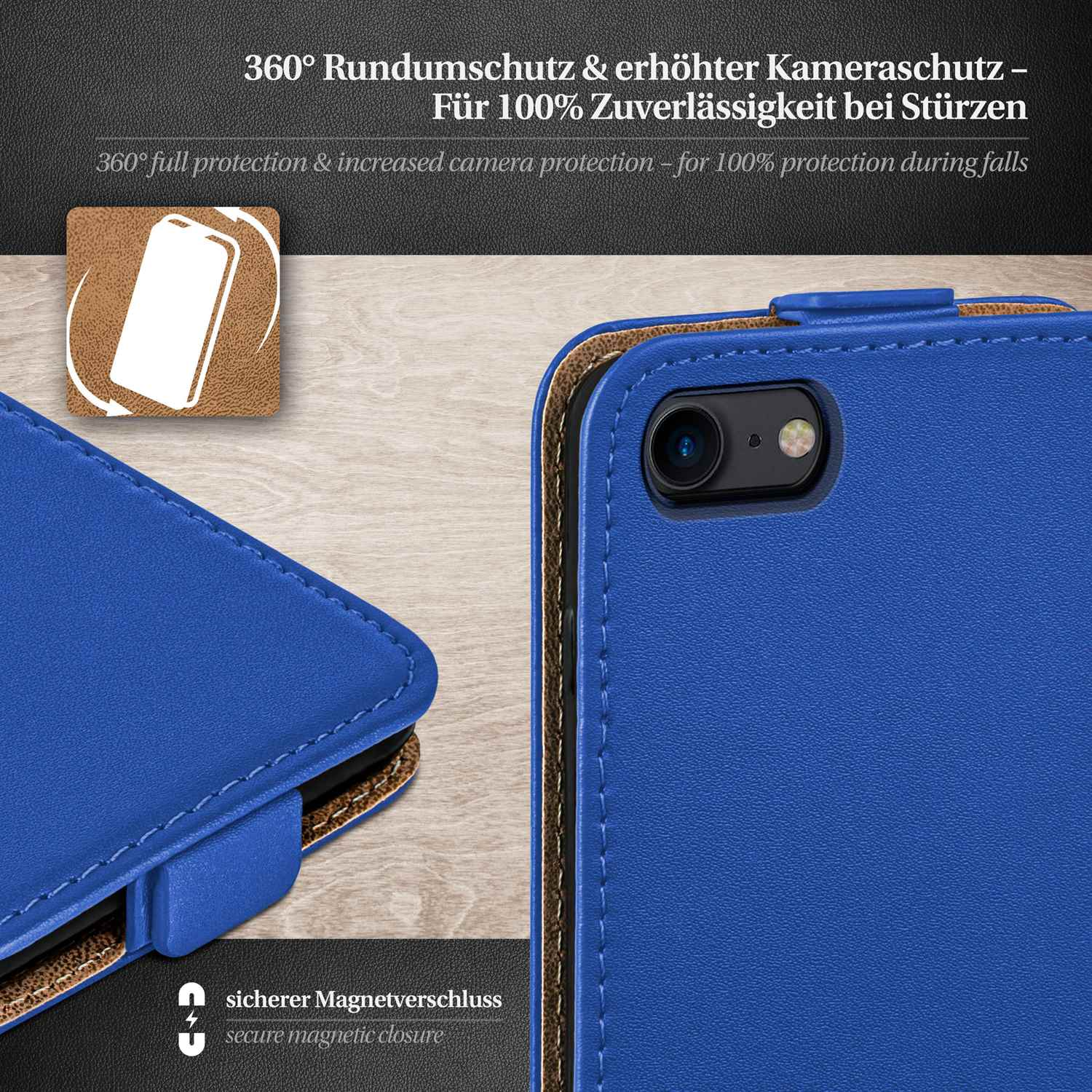MOEX Flip Case, Apple, iPhone 8, Flip Royal-Blue Cover