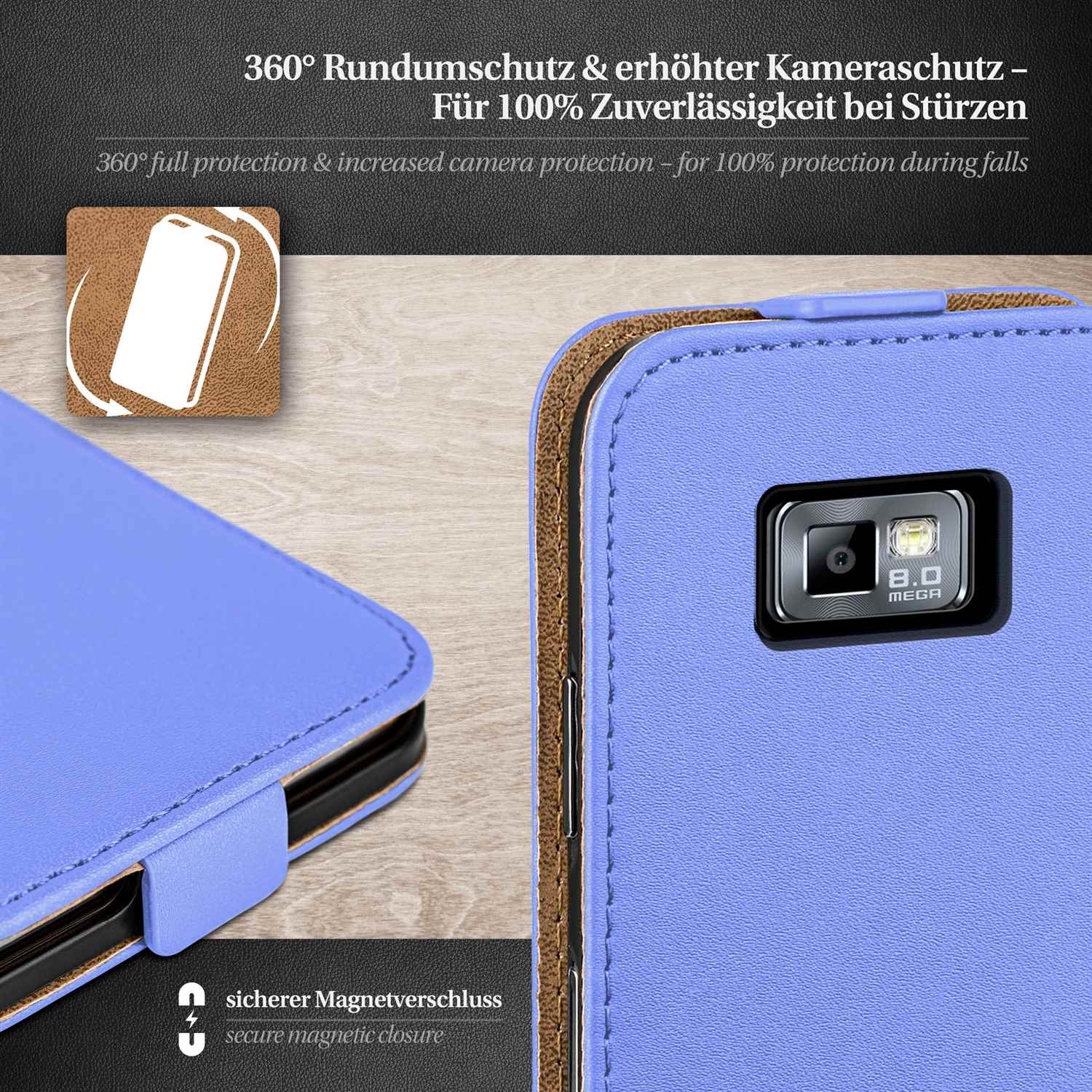 MOEX Flip Case, Flip Cover, Sky-Blue S2, Samsung, Galaxy