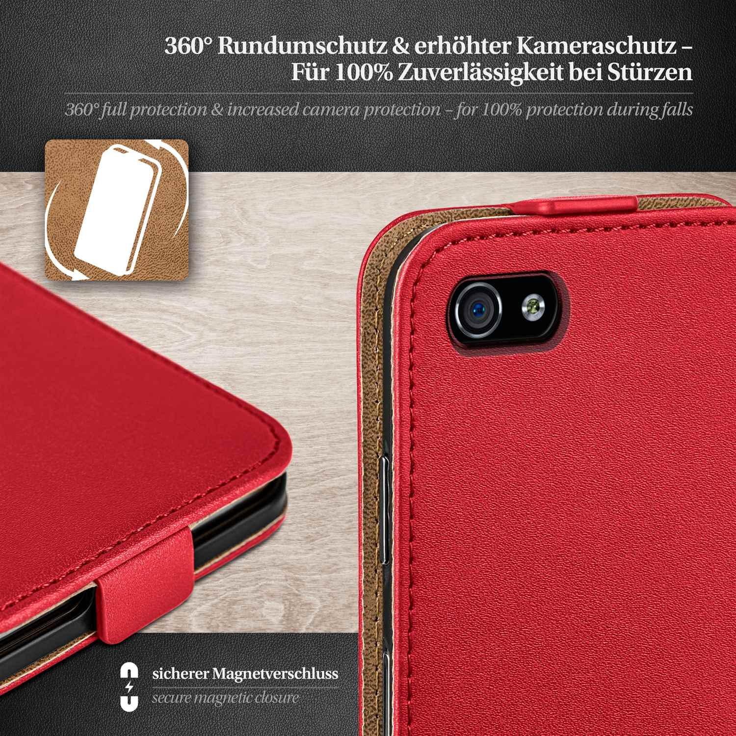 MOEX iPhone Flip 4S, Apple, Blazing-Red Flip Cover, Case,