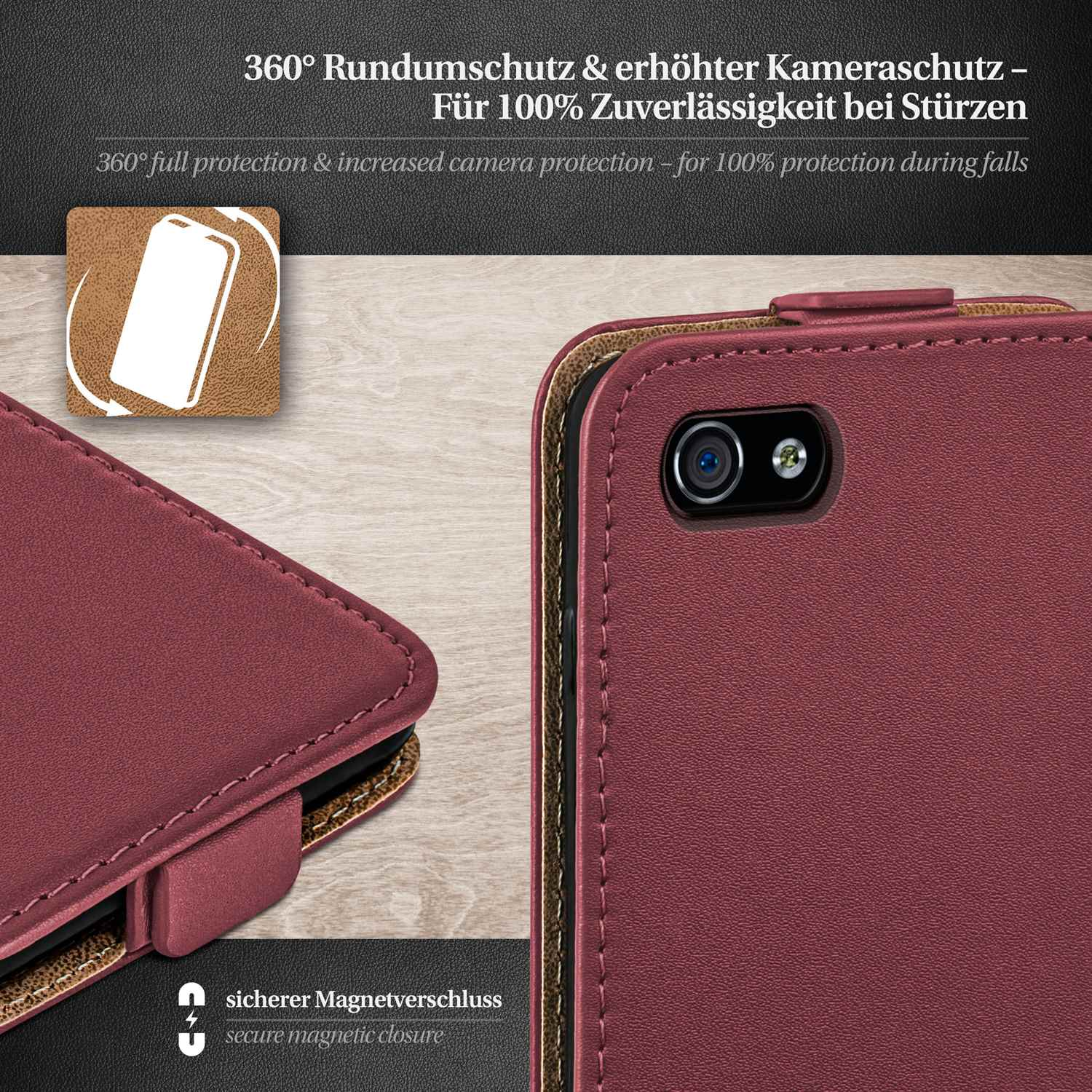 MOEX Flip Case, Flip Cover, iPhone Apple, Maroon-Red 4S