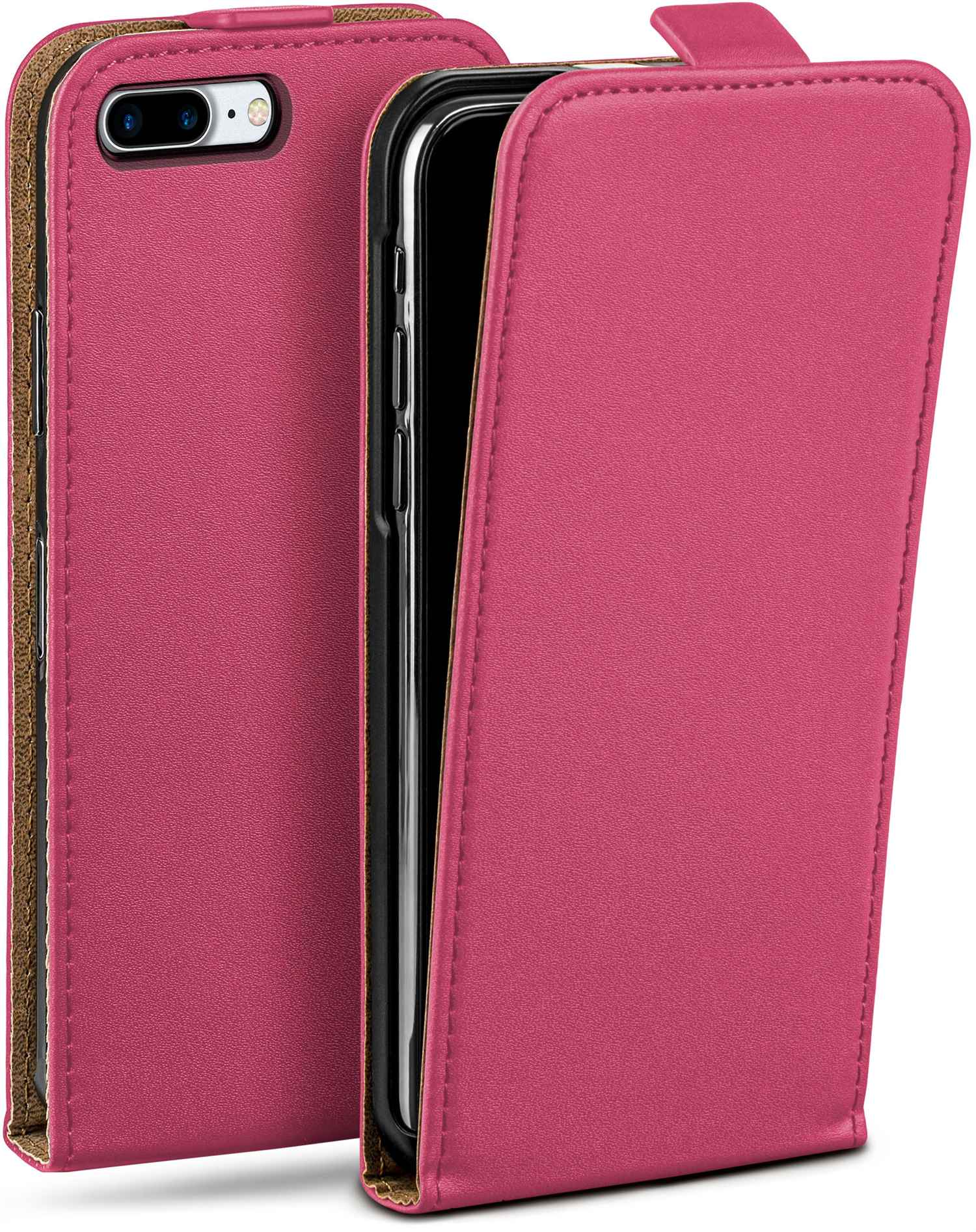 Pinke Handyhülle, offen, zeigt ein Telefon. Braune Kanten, weißer Hintergrund.