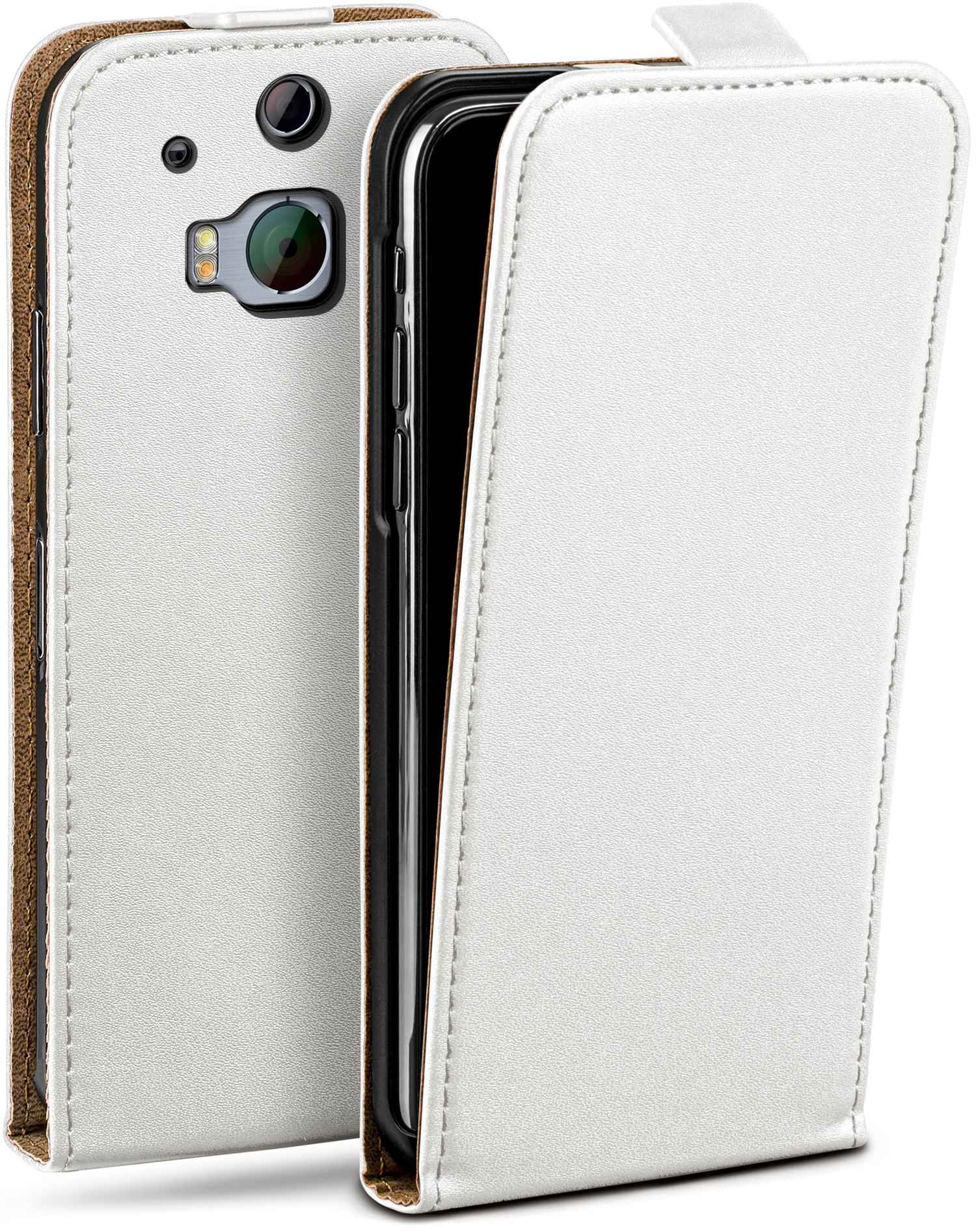 Cover, One M8, Flip Case, HTC, MOEX Pearl-White Flip