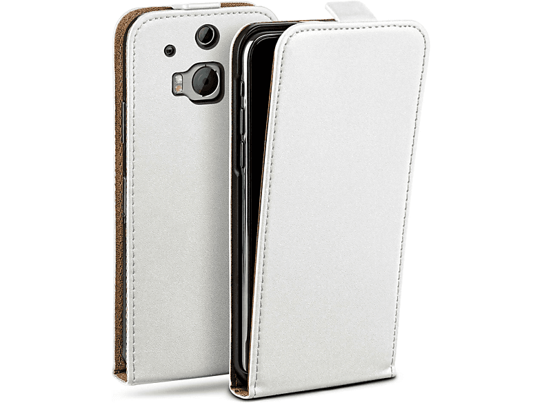 Cover, One MOEX M8, Case, Flip HTC, Pearl-White Flip