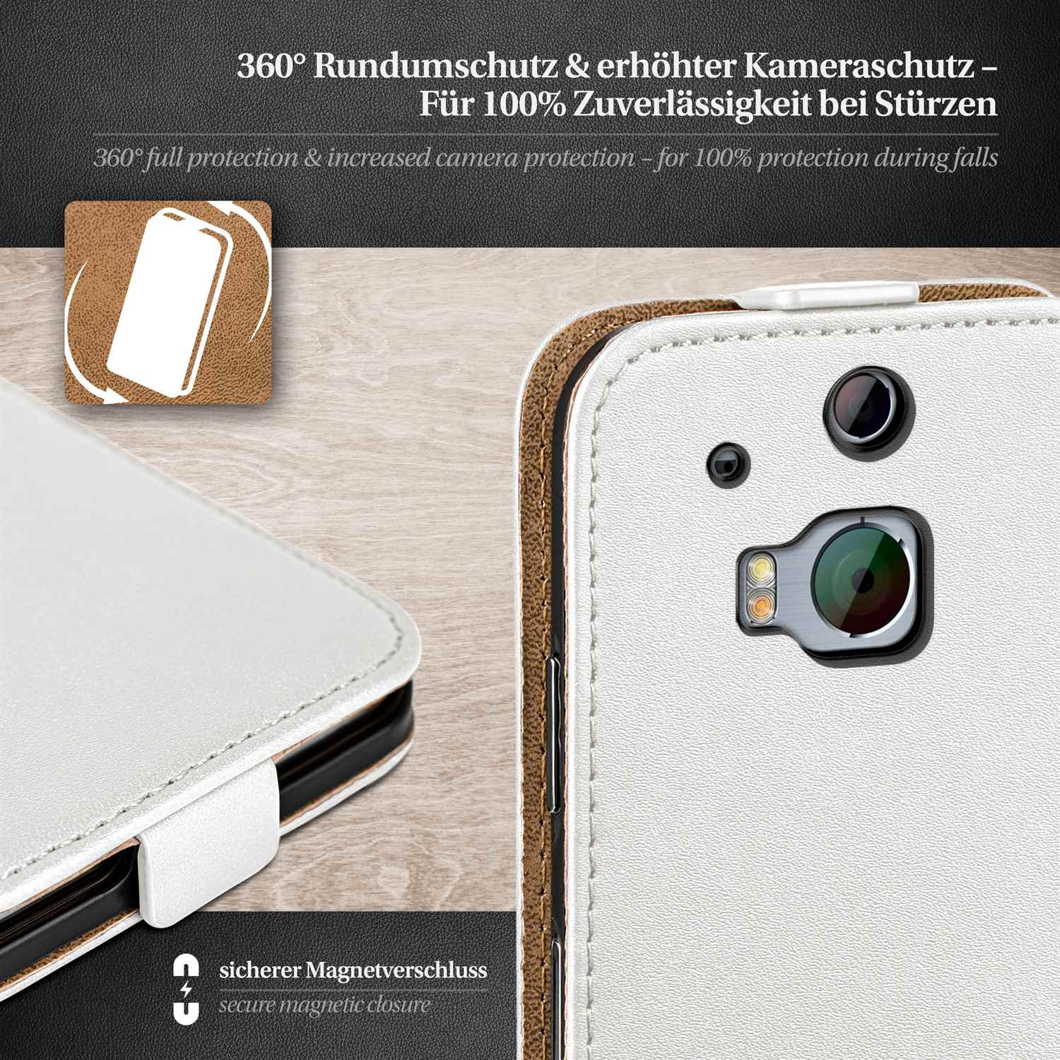 Cover, One M8, Flip Case, HTC, MOEX Pearl-White Flip