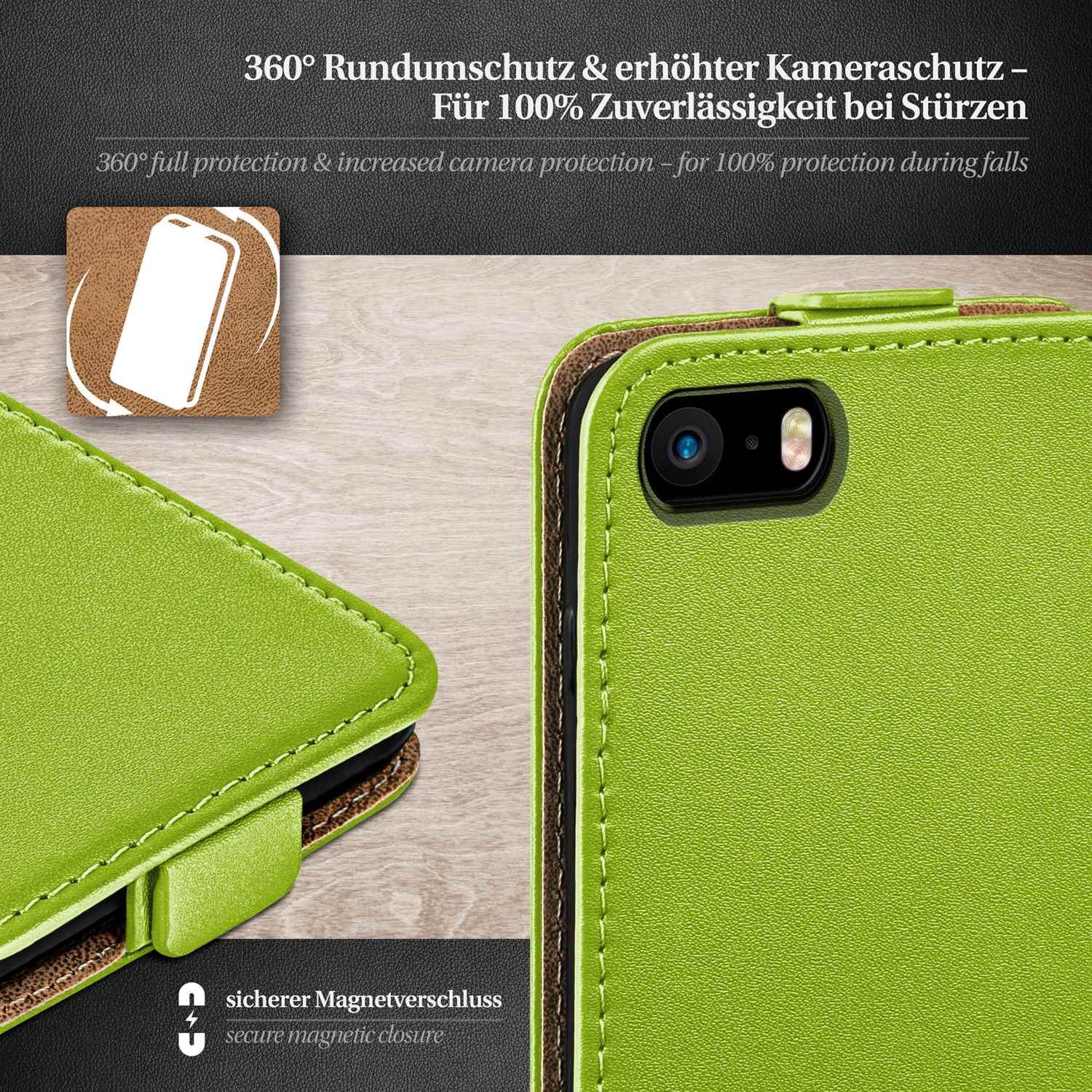 MOEX Flip Cover, (2016), 1. Apple, iPhone Lime-Green SE Flip Generation Case