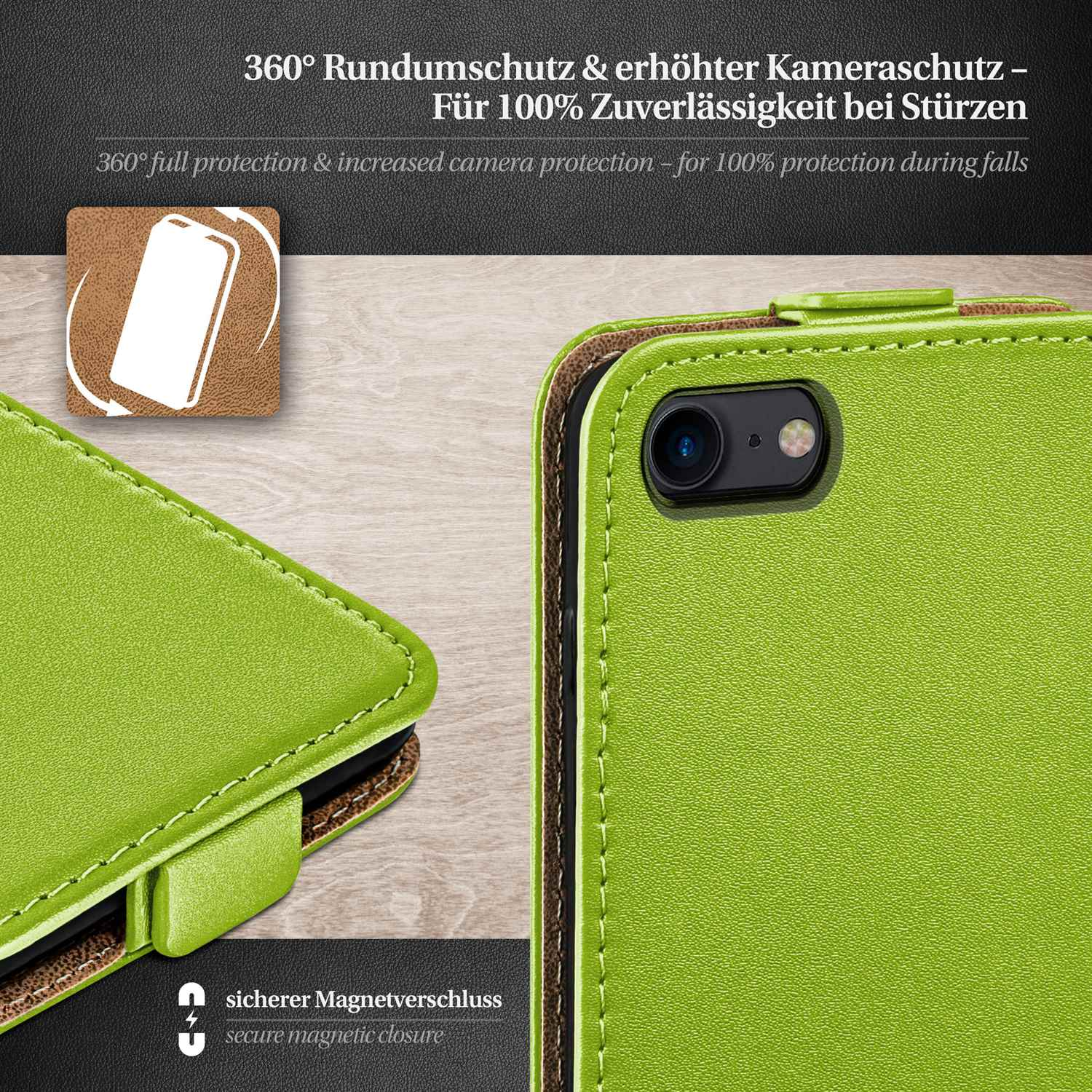 MOEX Lime-Green 8, Flip iPhone Cover, Case, Flip Apple,