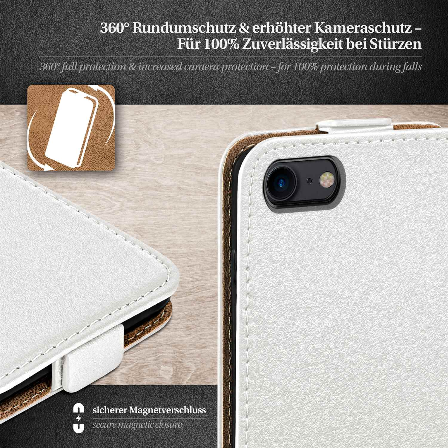 iPhone 8, Pearl-White Flip Apple, MOEX Case, Flip Cover,