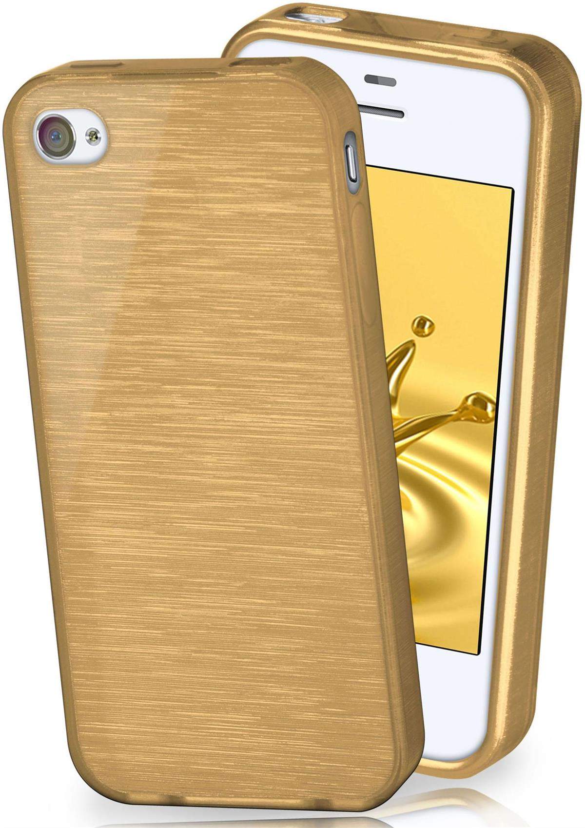 Case, Brushed 4S, Ivory-Gold Apple, Backcover, iPhone MOEX