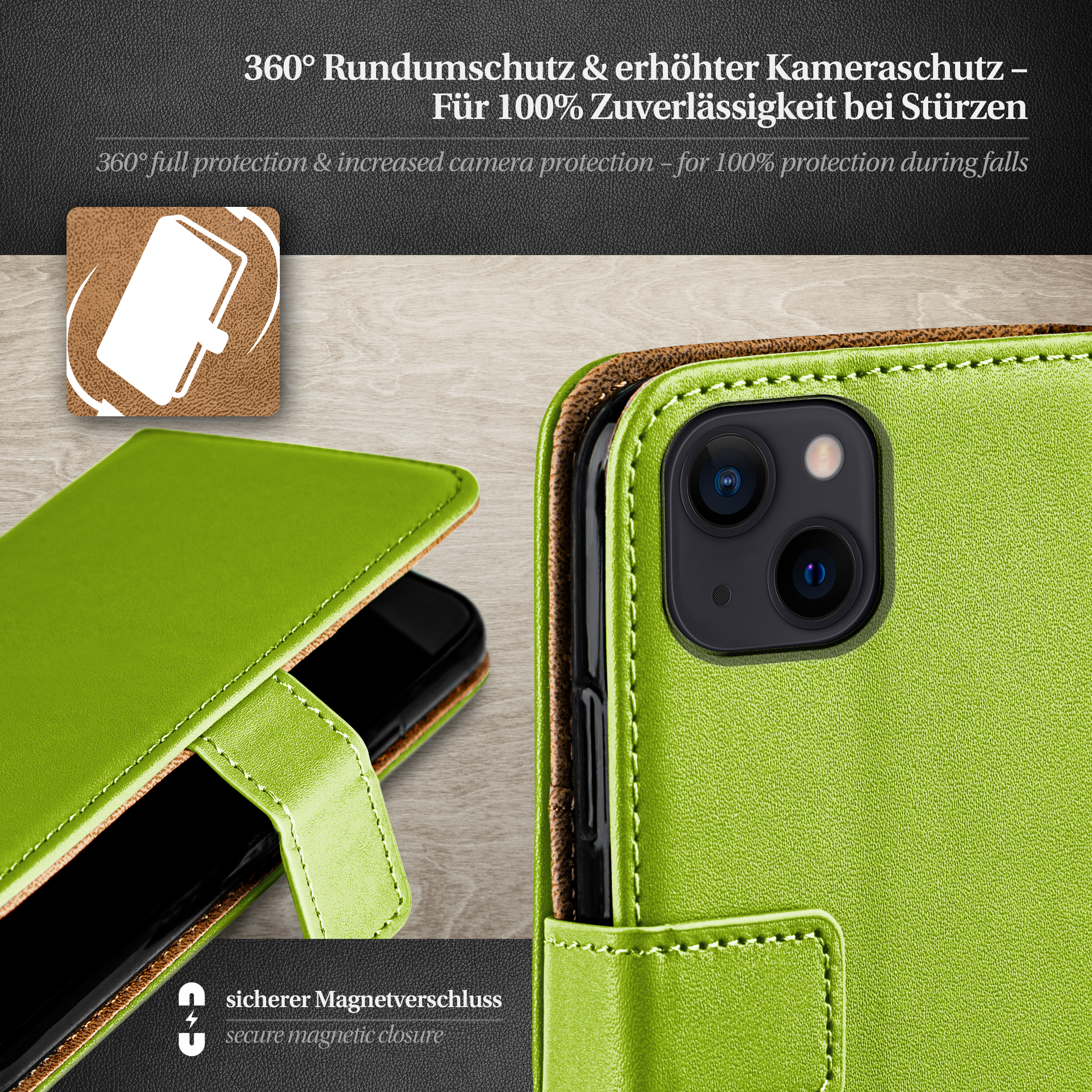 MOEX Book Case, Bookcover, iPhone Lime-Green Apple, 14