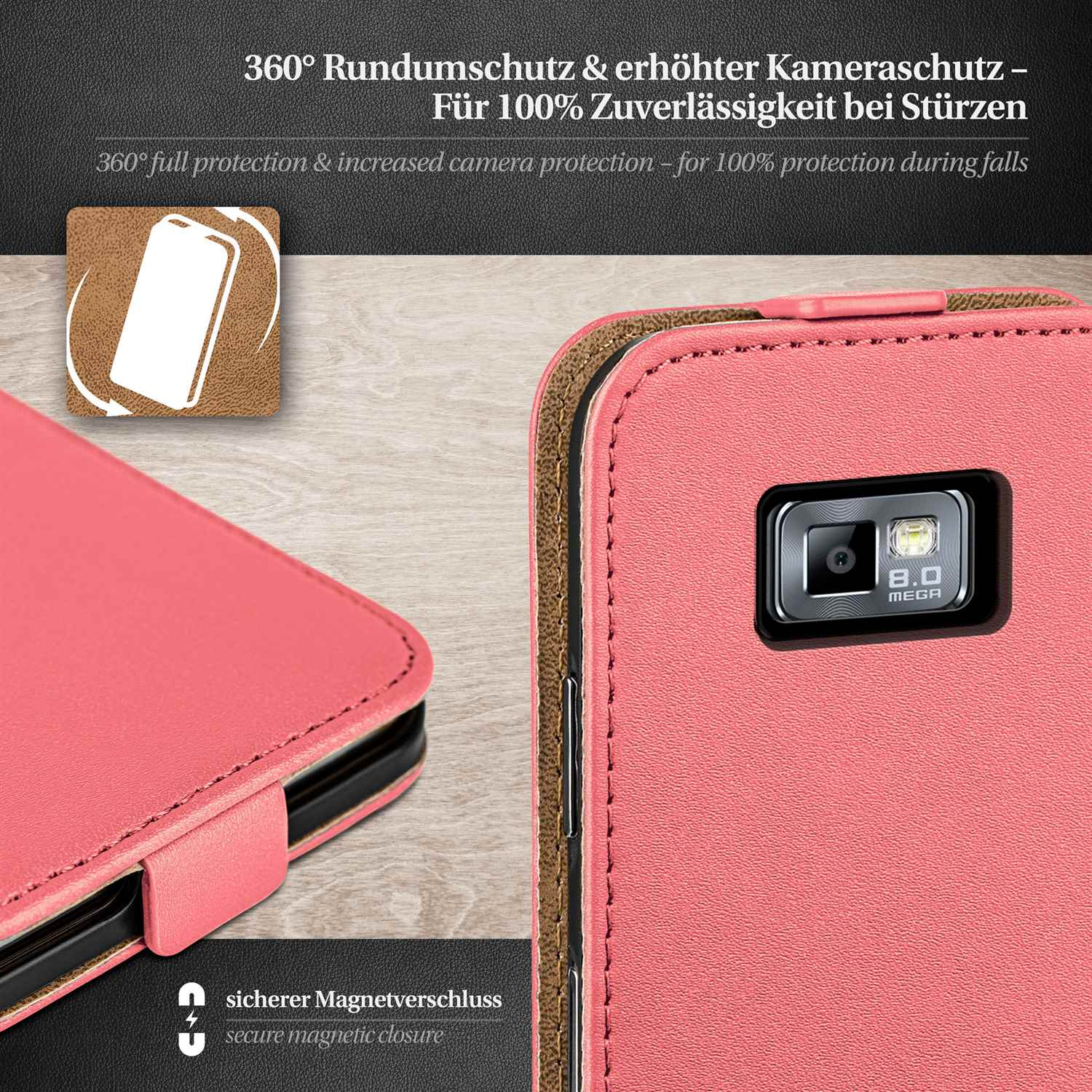 Cover, Galaxy S2, Flip Samsung, Flip MOEX Coral-Rose Case,