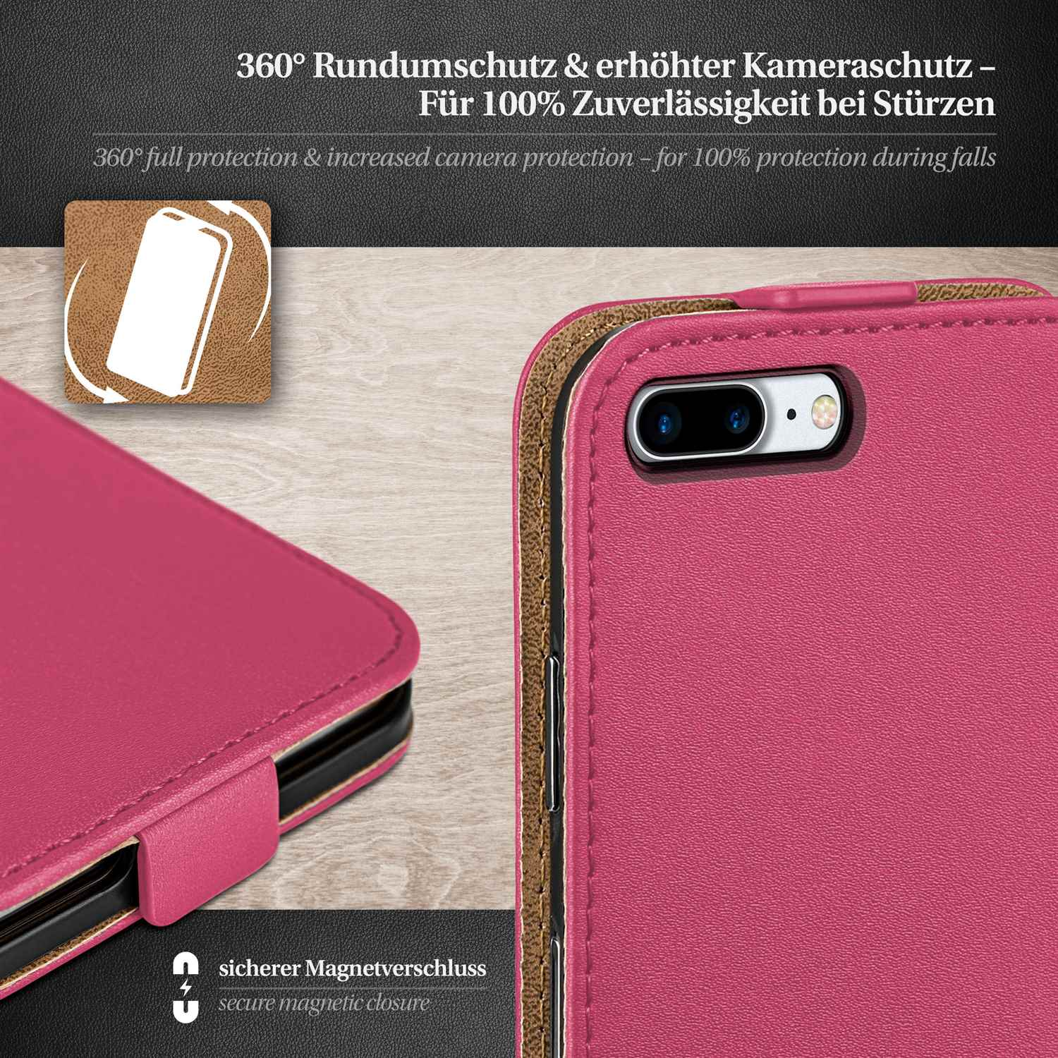 Plus, Berry-Fuchsia Apple, Flip Flip Case, Cover, iPhone 8 MOEX