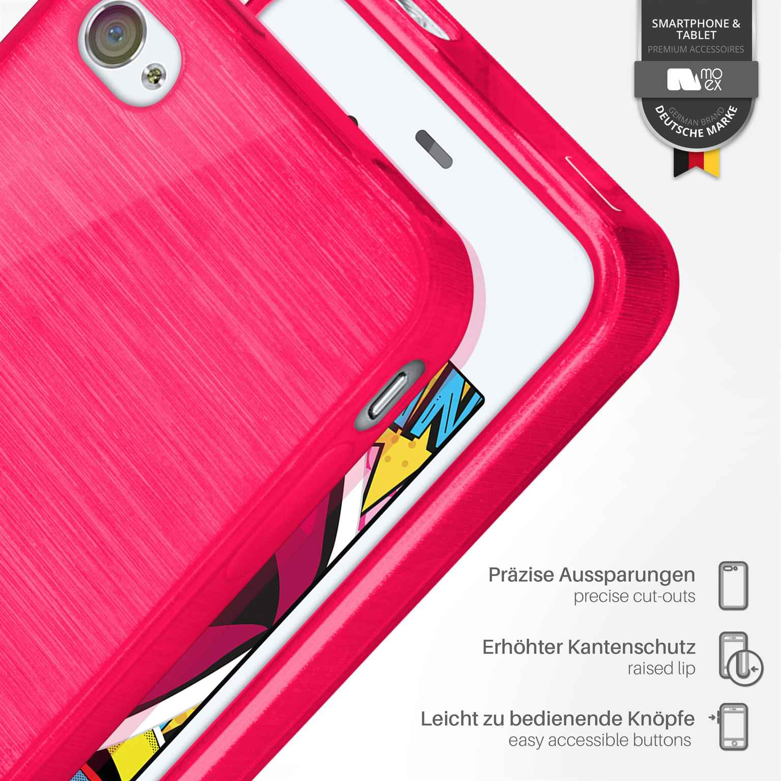 Nahaufnahme einer pinkfarbenen Handyhülle mit Details darauf.