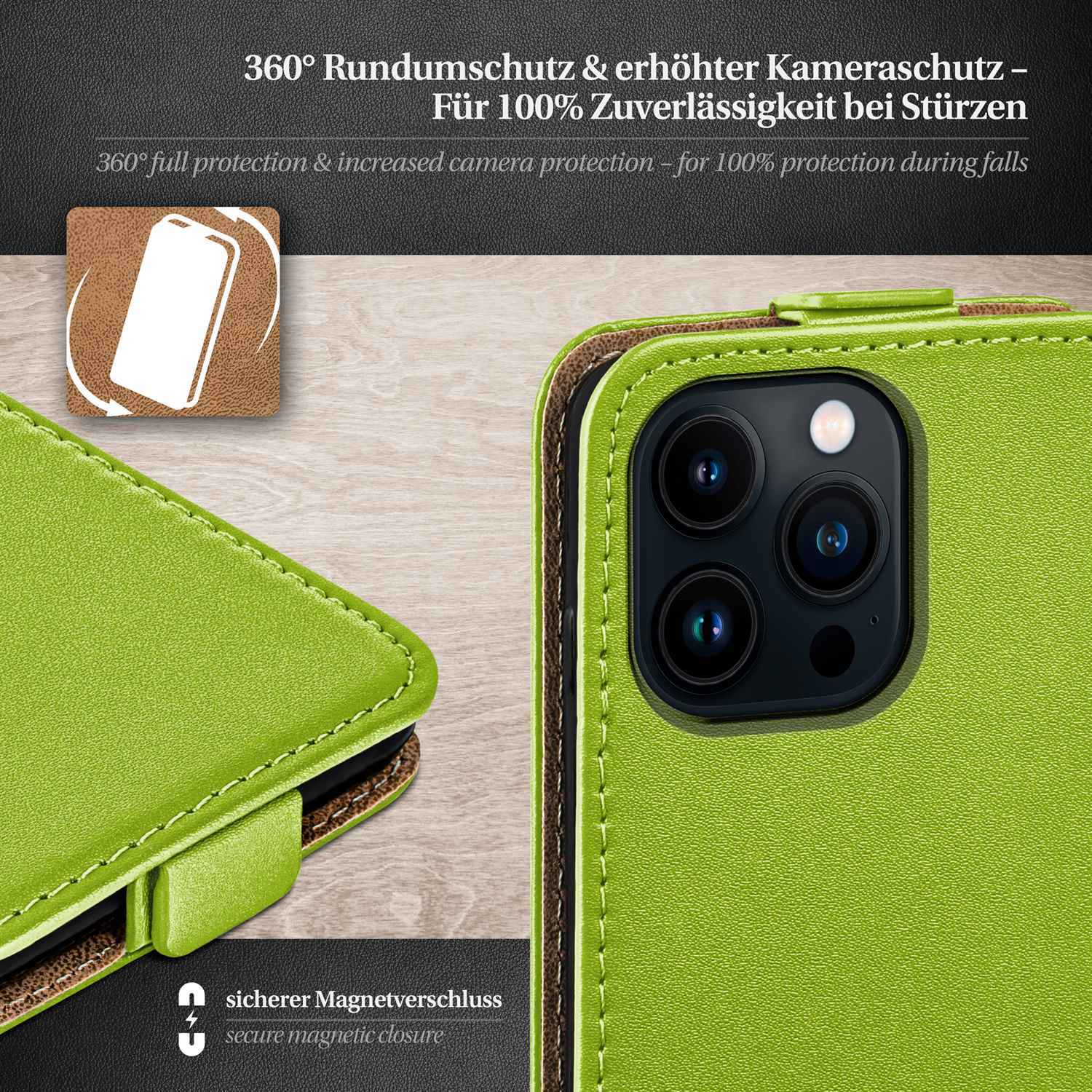 MOEX Flip Case, Flip Cover, Pro, 14 Lime-Green Apple, iPhone