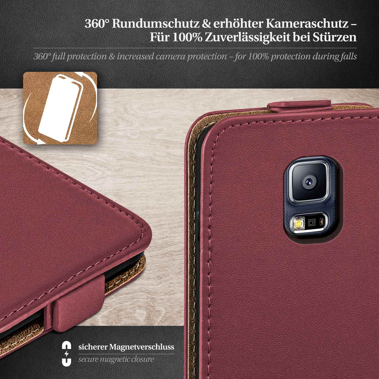 MOEX Flip Case, Samsung, S5 Neo, Galaxy Flip Cover, Maroon-Red