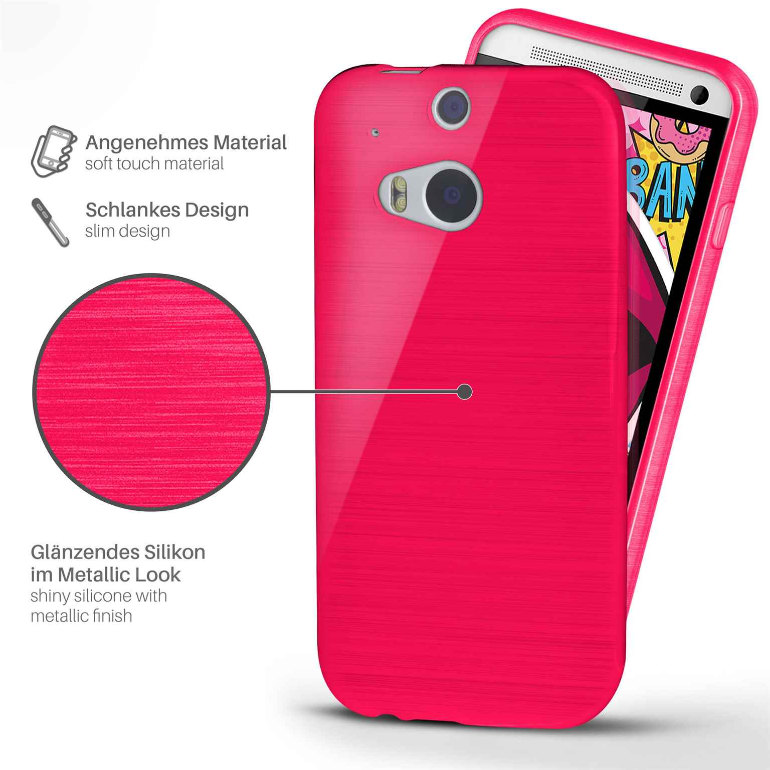 Backcover, M8, HTC, Case, MOEX Magenta-Pink Brushed One