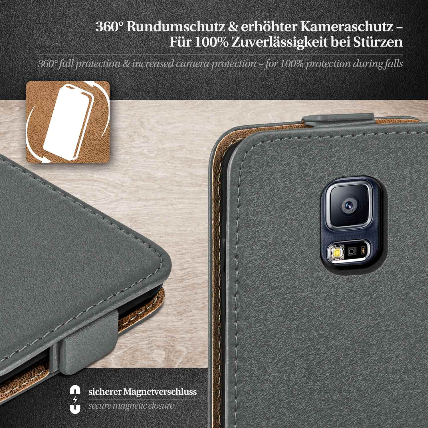 MOEX Flip Case, Flip Anthracite-Gray Samsung, Cover, S5, Galaxy