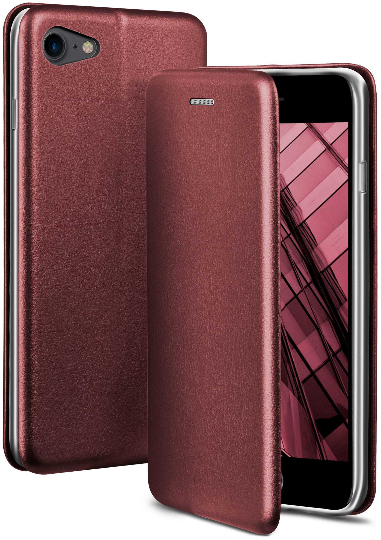 Rote Handyhülle, offen, zeigt ein Telefon. Weißer Hintergrund.