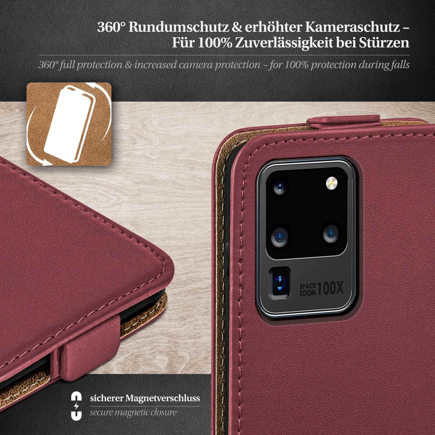Cover, Samsung, Flip Galaxy Case, MOEX 5G, Maroon-Red Flip S20 Ultra