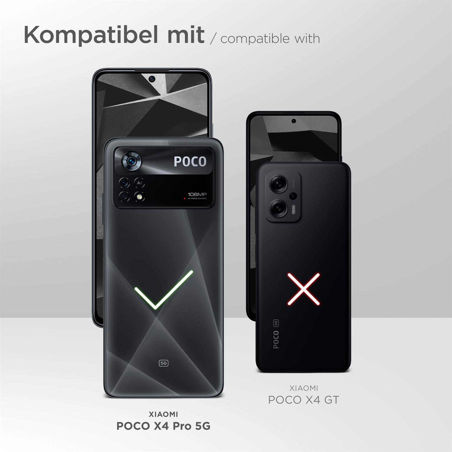 Schwarze Telefone: eines mit Haken, das andere mit X markiert, Text oben.