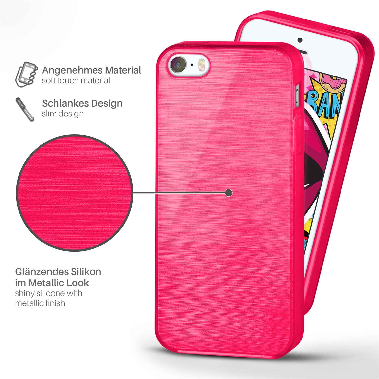 Apple, MOEX Magenta-Pink Brushed iPhone Backcover, Case, 5s,