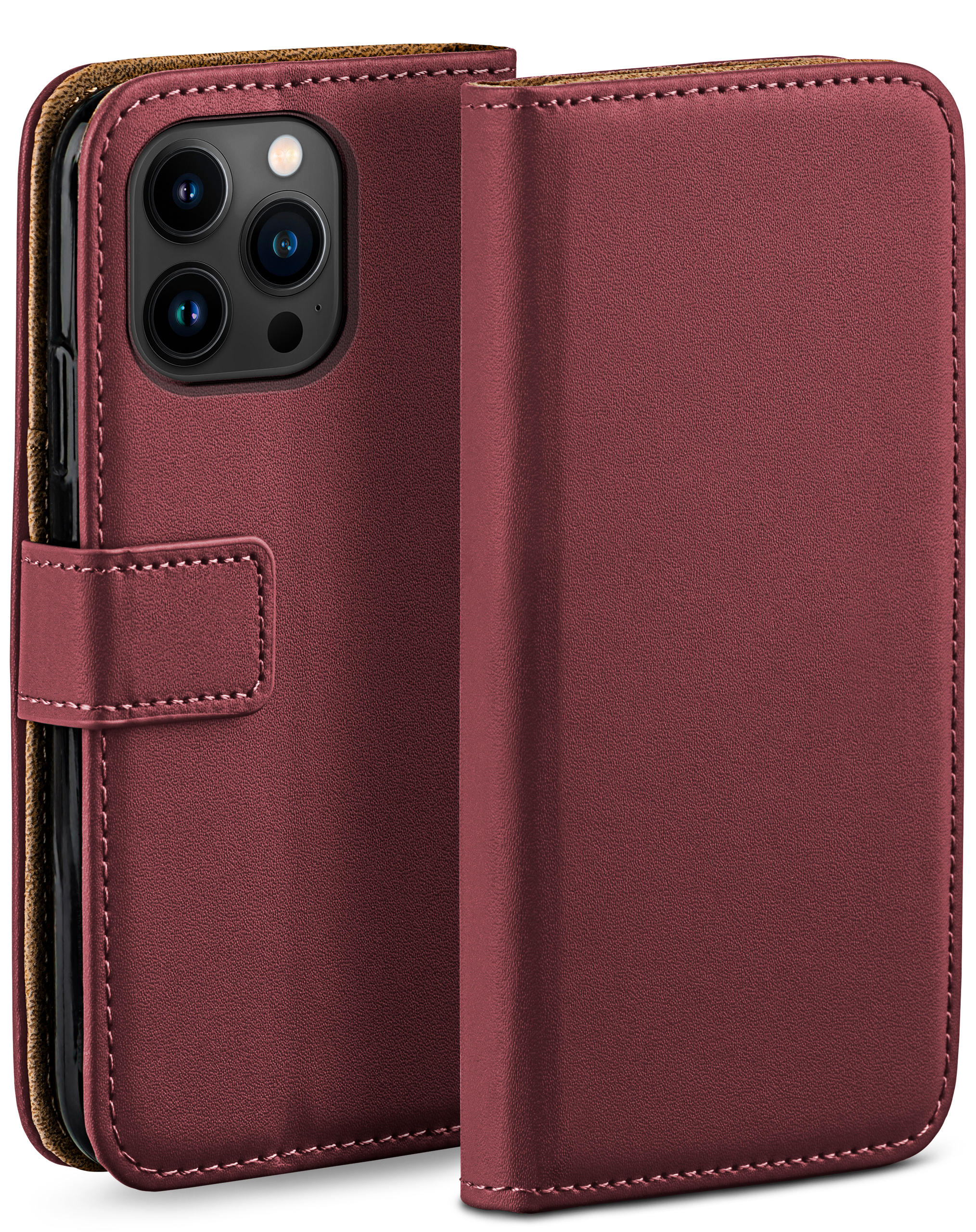 Book iPhone Pro Case, MOEX Max, Bookcover, 14 Apple, Maroon-Red