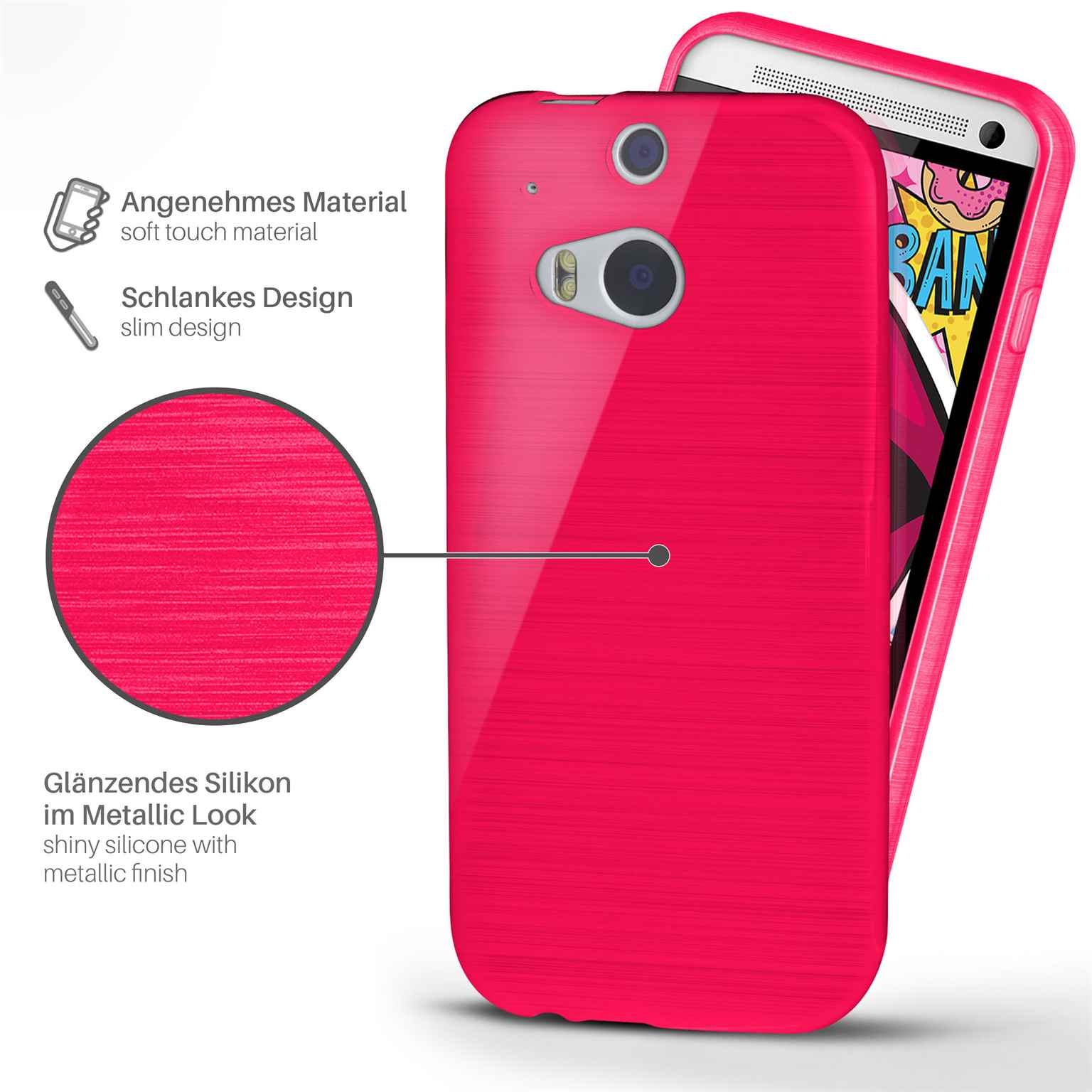 Backcover, HTC, M8s, Magenta-Pink MOEX Brushed Case, One
