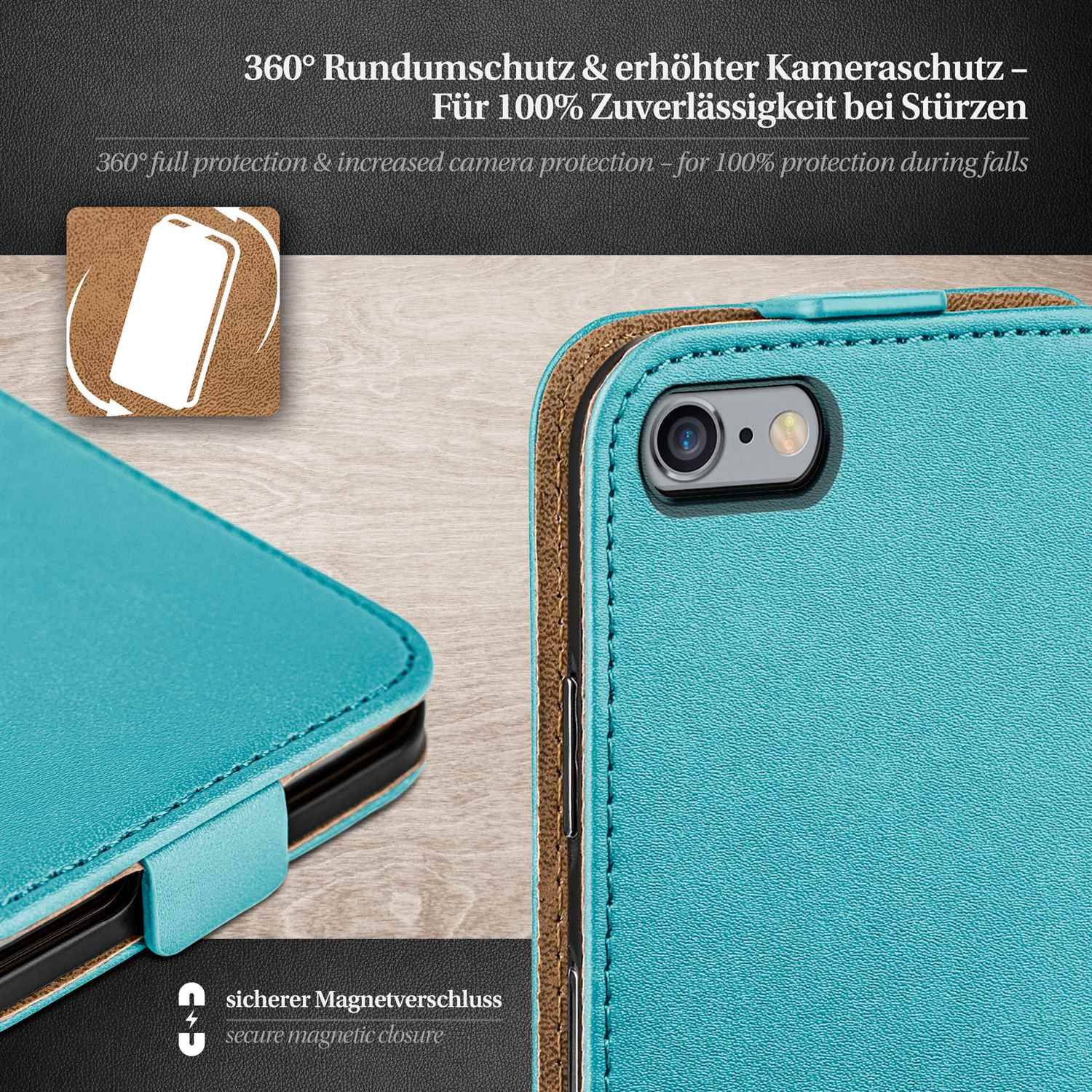 MOEX Flip 6s Cover, iPhone Case, Flip Aqua-Cyan Plus, Apple