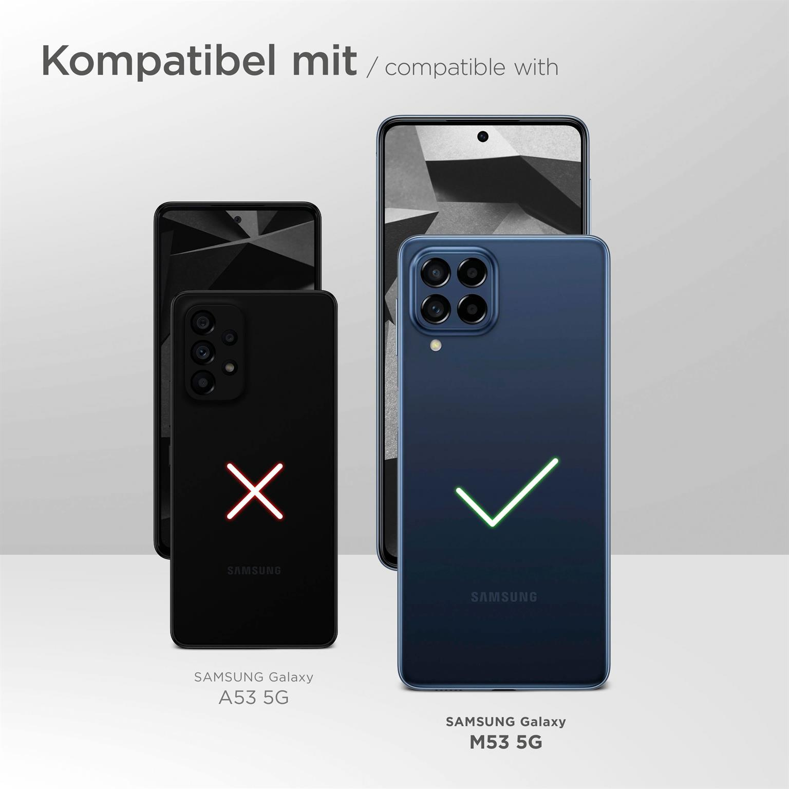 Das Bild zeigt Samsung-Telefone. Der Text lautet: Kompatibel mit/compatible with. Grüner Haken und rotes Kreuz.