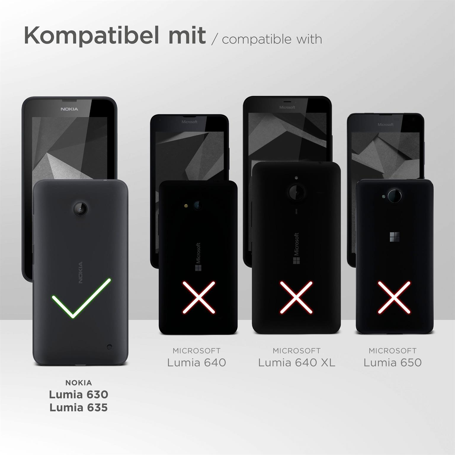 Verschiedene schwarze Telefone. Nokia Lumia 630 und 635 sind kompatibel. Microsoft Lumia 640, 640XL, 650 nicht.