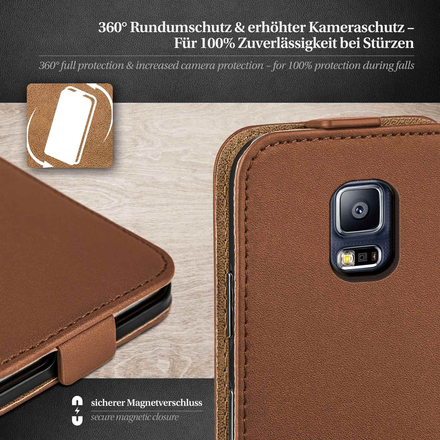 MOEX Flip Case, Cover, S5 Neo, Galaxy Samsung, Umber-Brown Flip