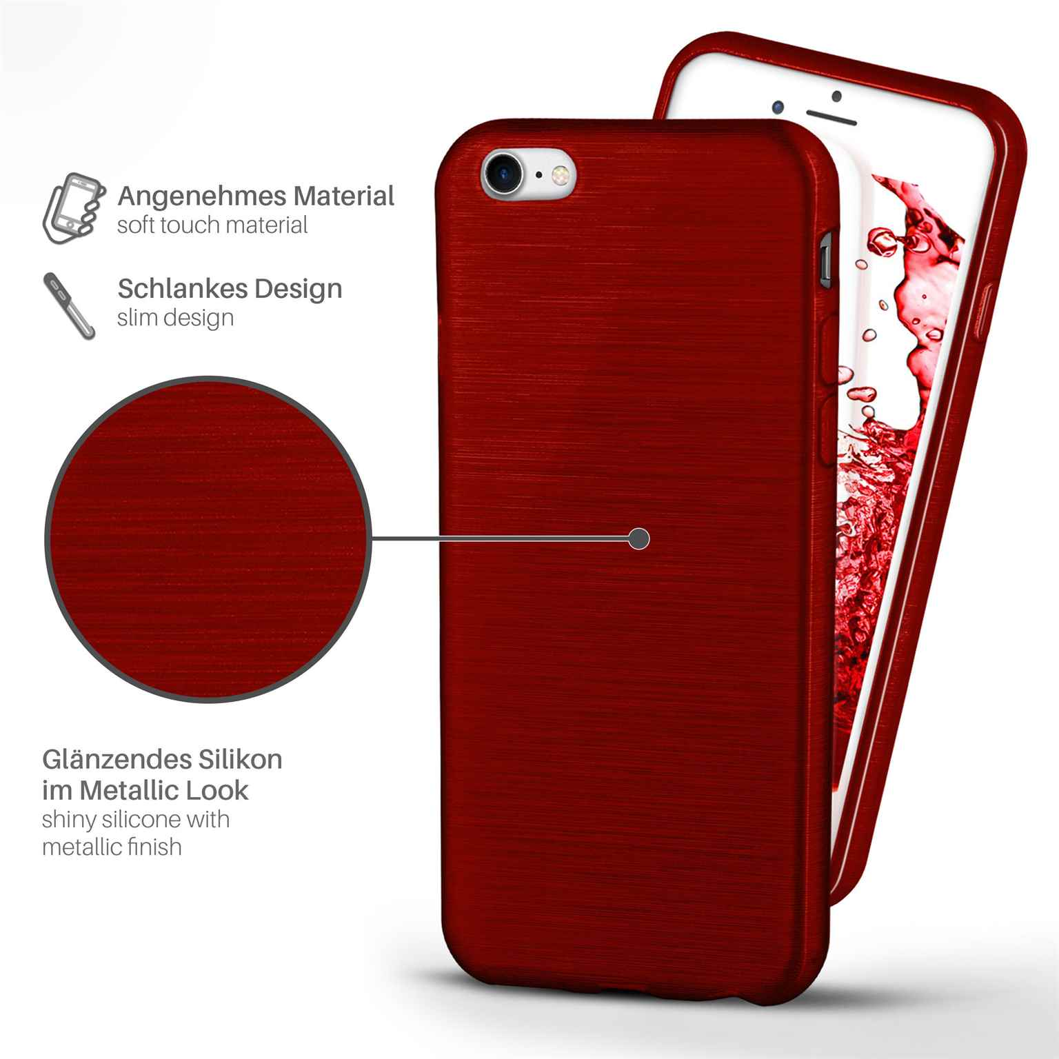 MOEX 7, iPhone Brushed Apple, Crimson-Red Case, Backcover,