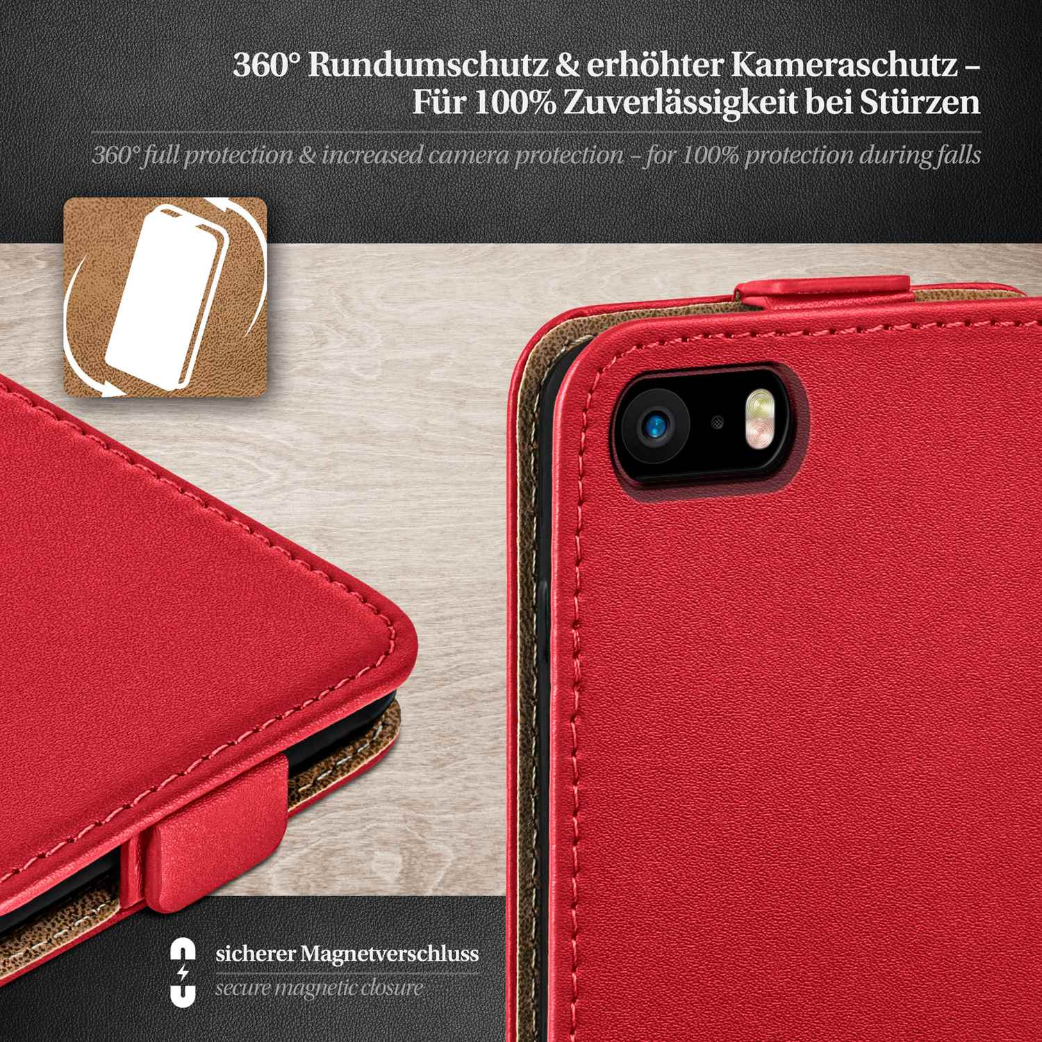MOEX Flip Case, Flip Cover, iPhone 5s, Blazing-Red Apple