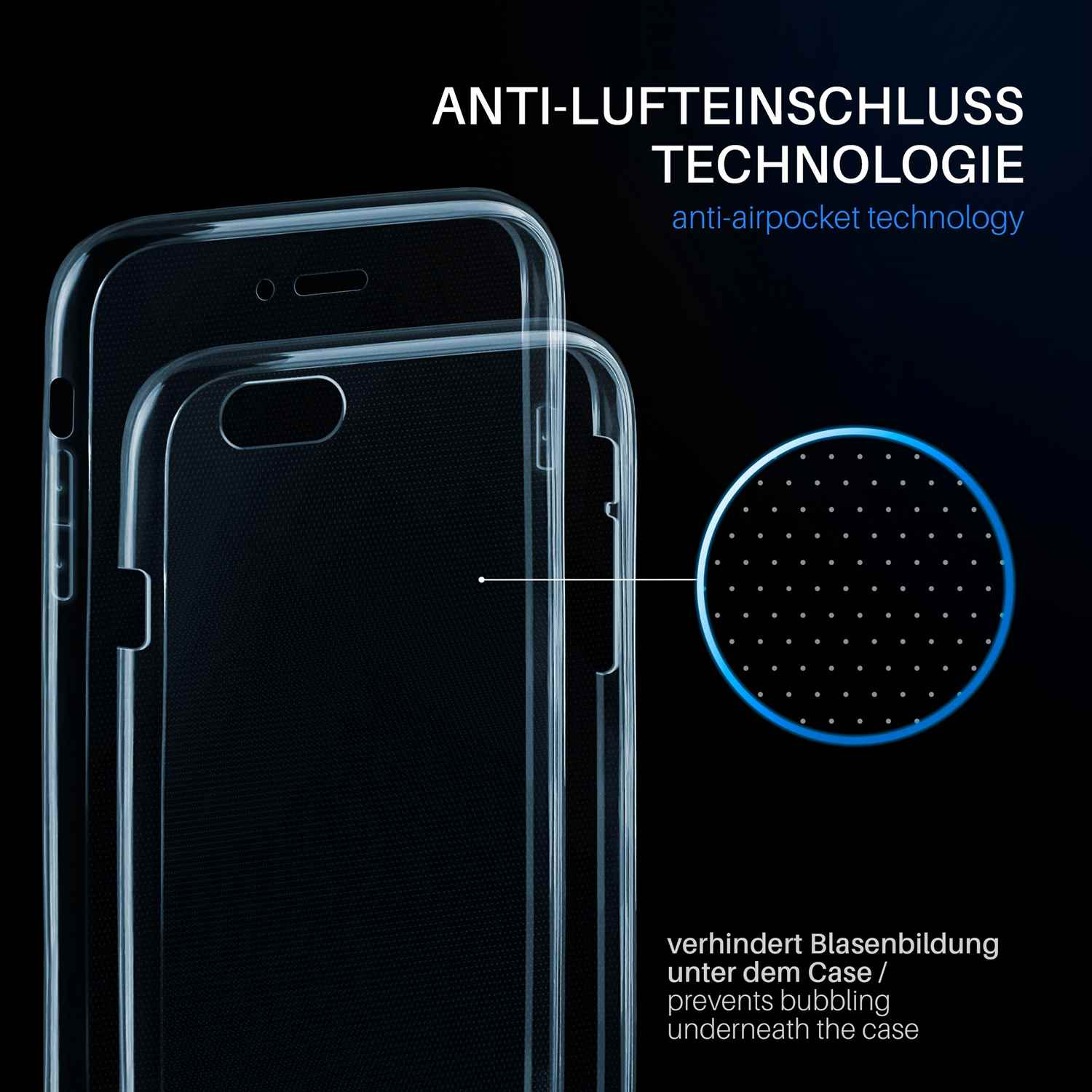 Transparente Handyhüllen mit Anti-Luftblasen-Technologie, verhindert Blasenbildung unter der Hülle.
