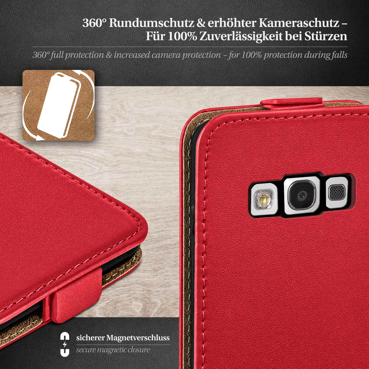 Flip Samsung, Blazing-Red S3, Cover, Galaxy Case, Flip MOEX