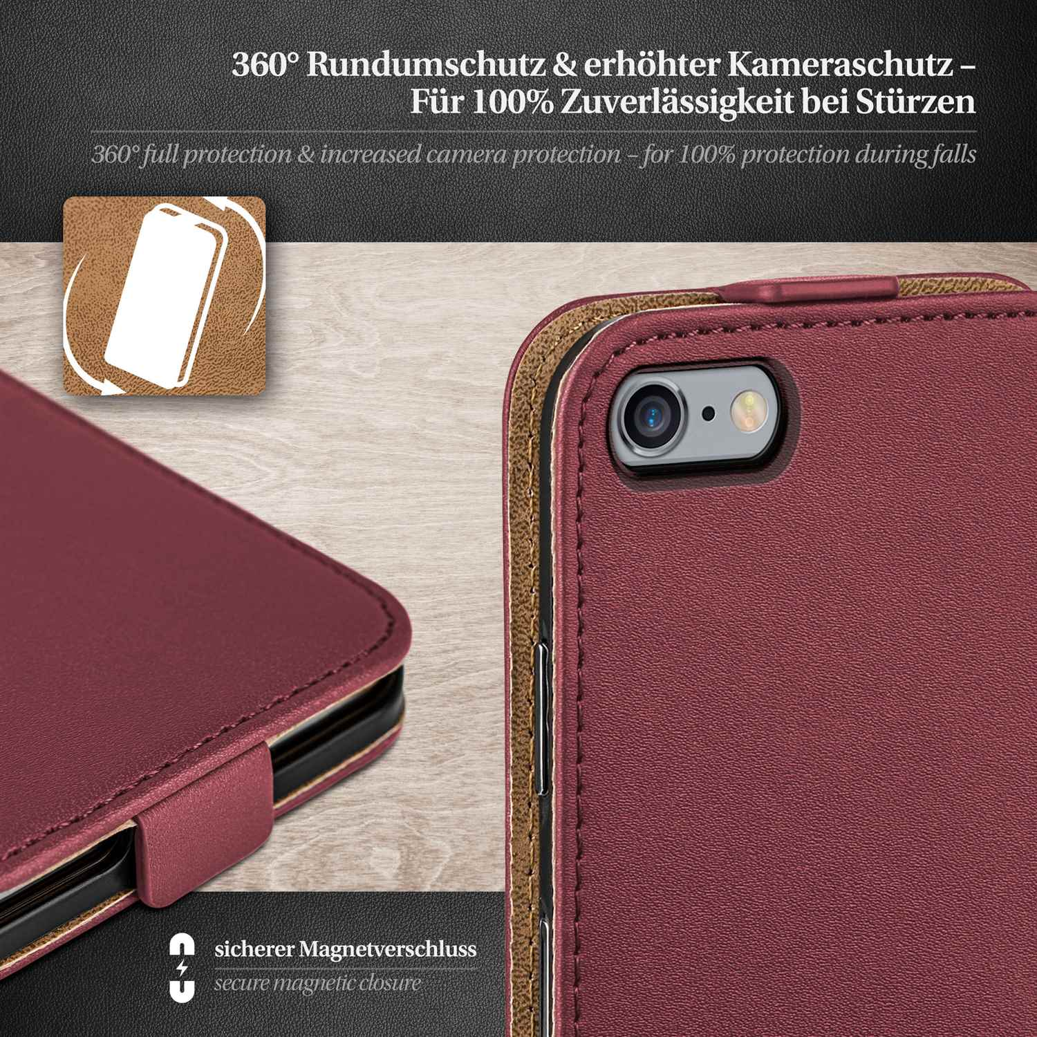 MOEX Flip Case, Apple, Maroon-Red Flip iPhone Cover, 6 Plus