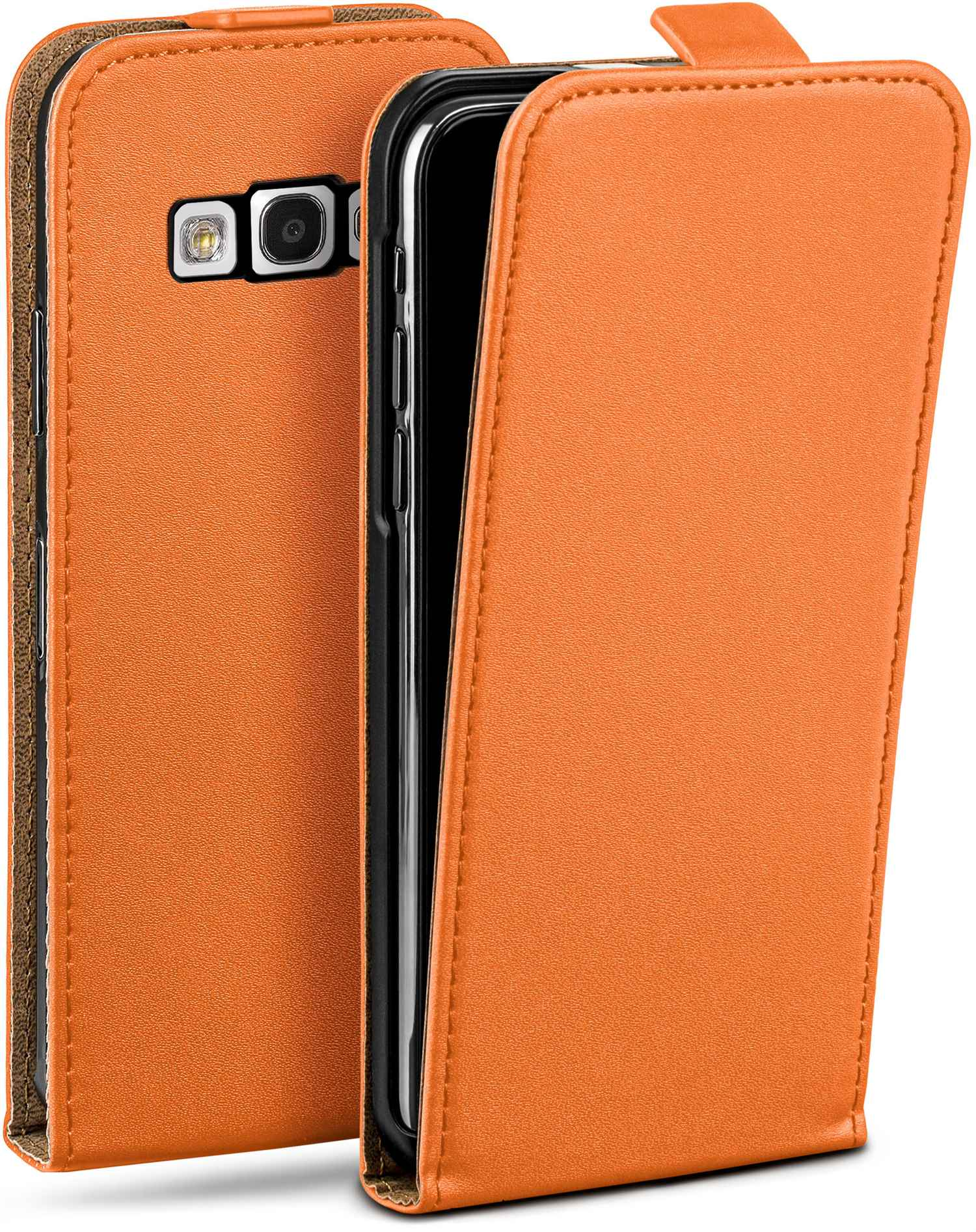 Orange Handyhülle offen. Orange und braun.