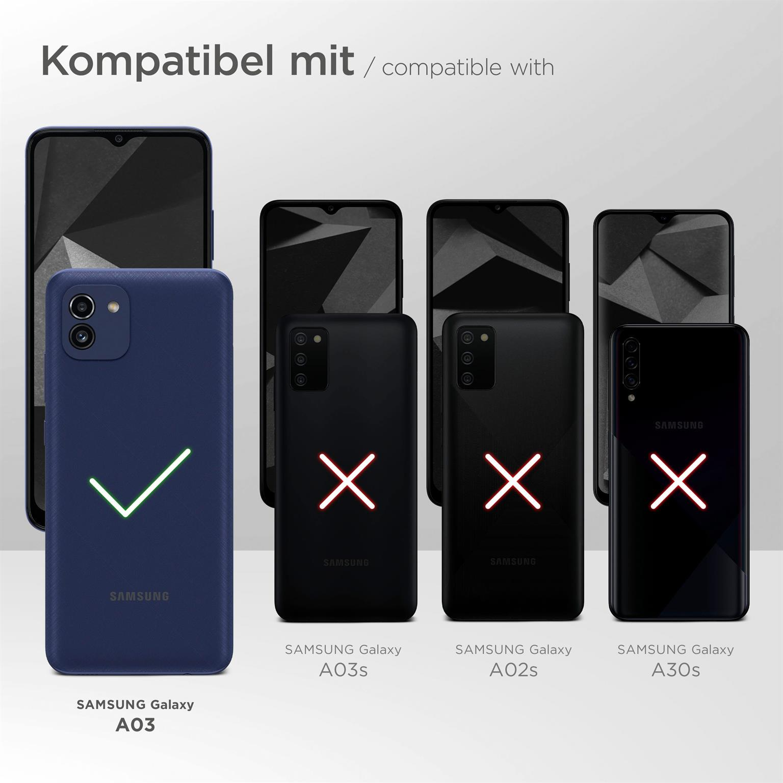 Mehrere Telefone mit Hüllen, einige mit Häkchen oder Kreuzen markiert, was die Kompatibilität anzeigt.