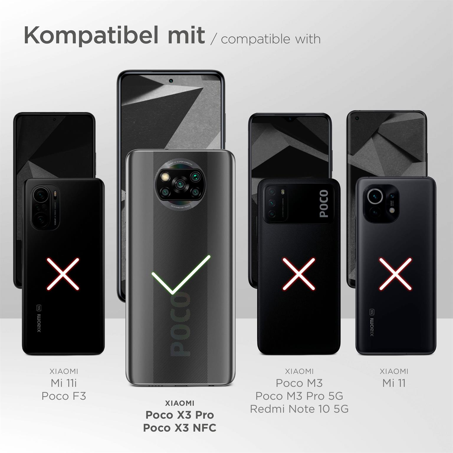 Vergleich verschiedener Smartphones zeigt Kompatibilität mit dem POCO X3 Pro und X3 NFC.