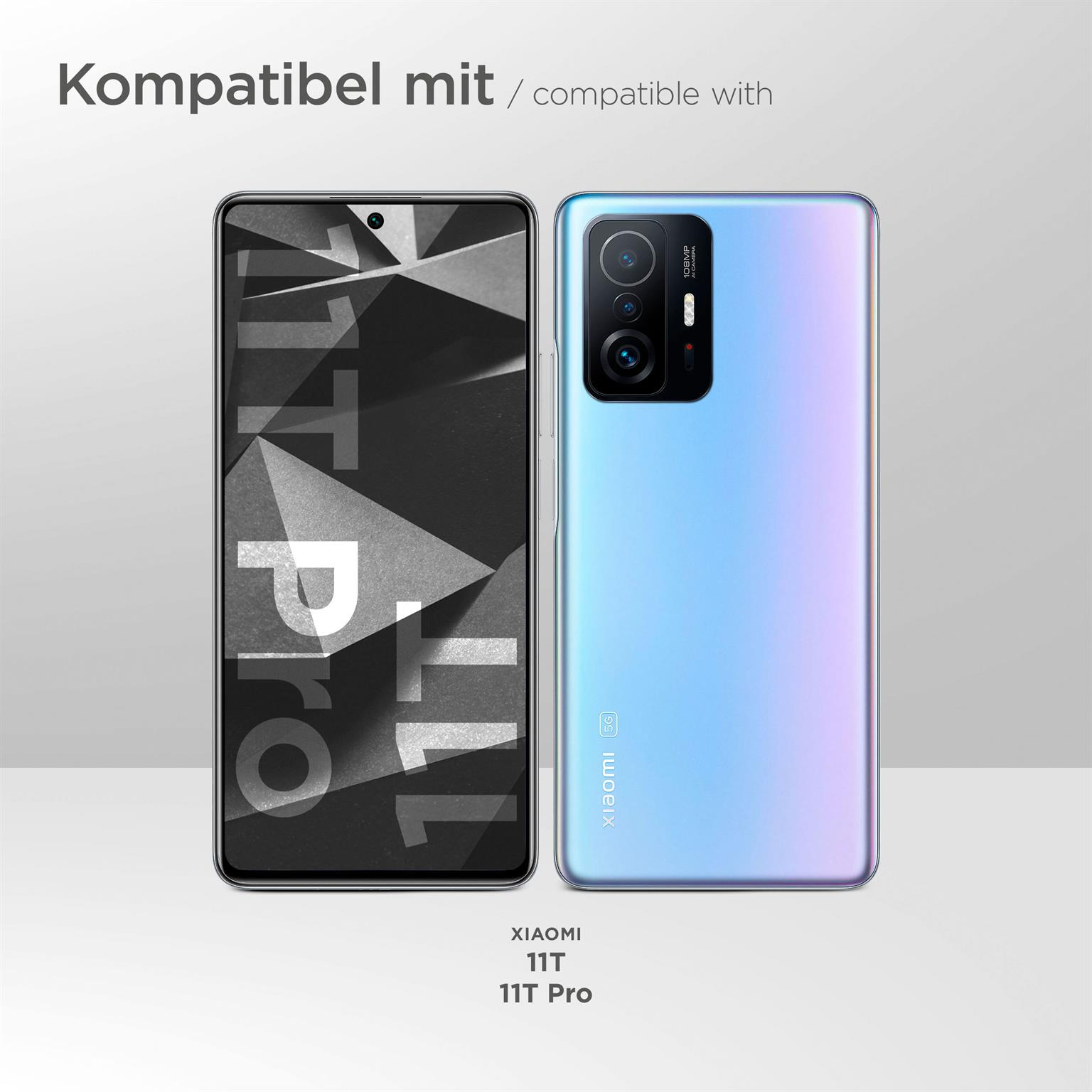 Bild zeigt Kompatibilität mit Xiaomi-Telefonen. Zwei Telefone werden angezeigt, 11T und 11T Pro.