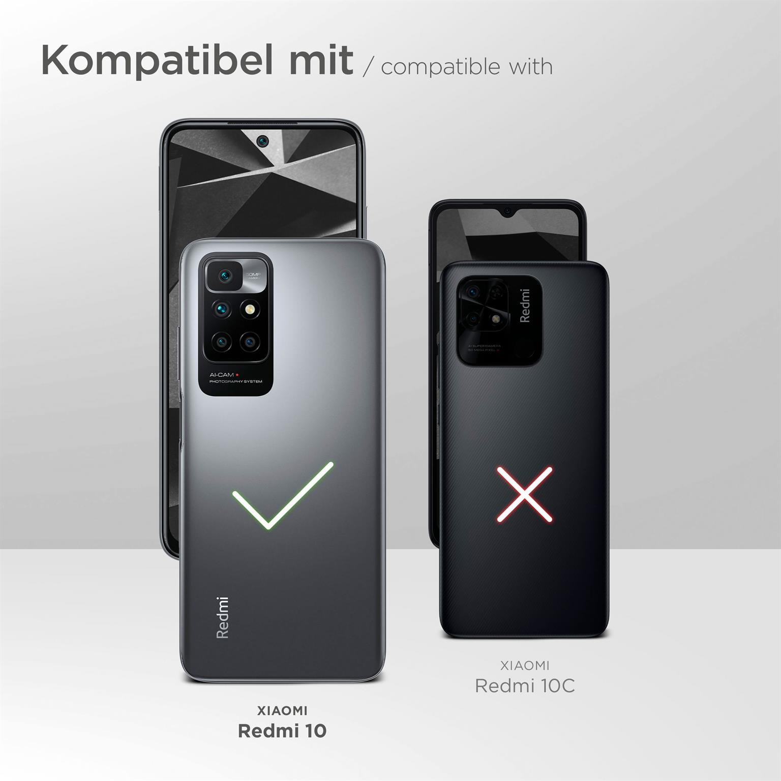 Zwei Handys, eins grau mit Häkchen, das andere schwarz mit X, kompatibel mit Xiaomi Redmi 10.