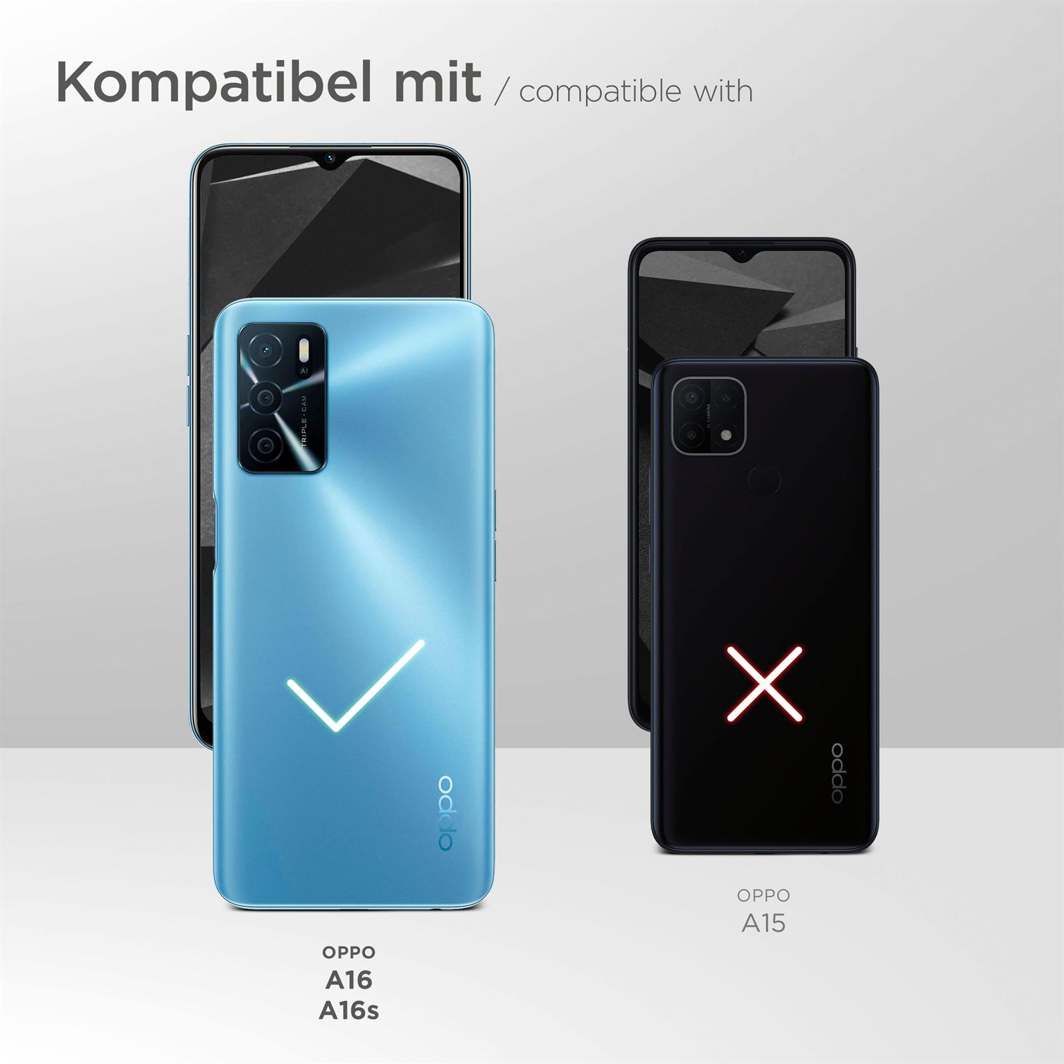 Bild zeigt Kompatibilität mit Oppo-Telefonen. Oppo A16 ist kompatibel, Oppo A15 nicht.