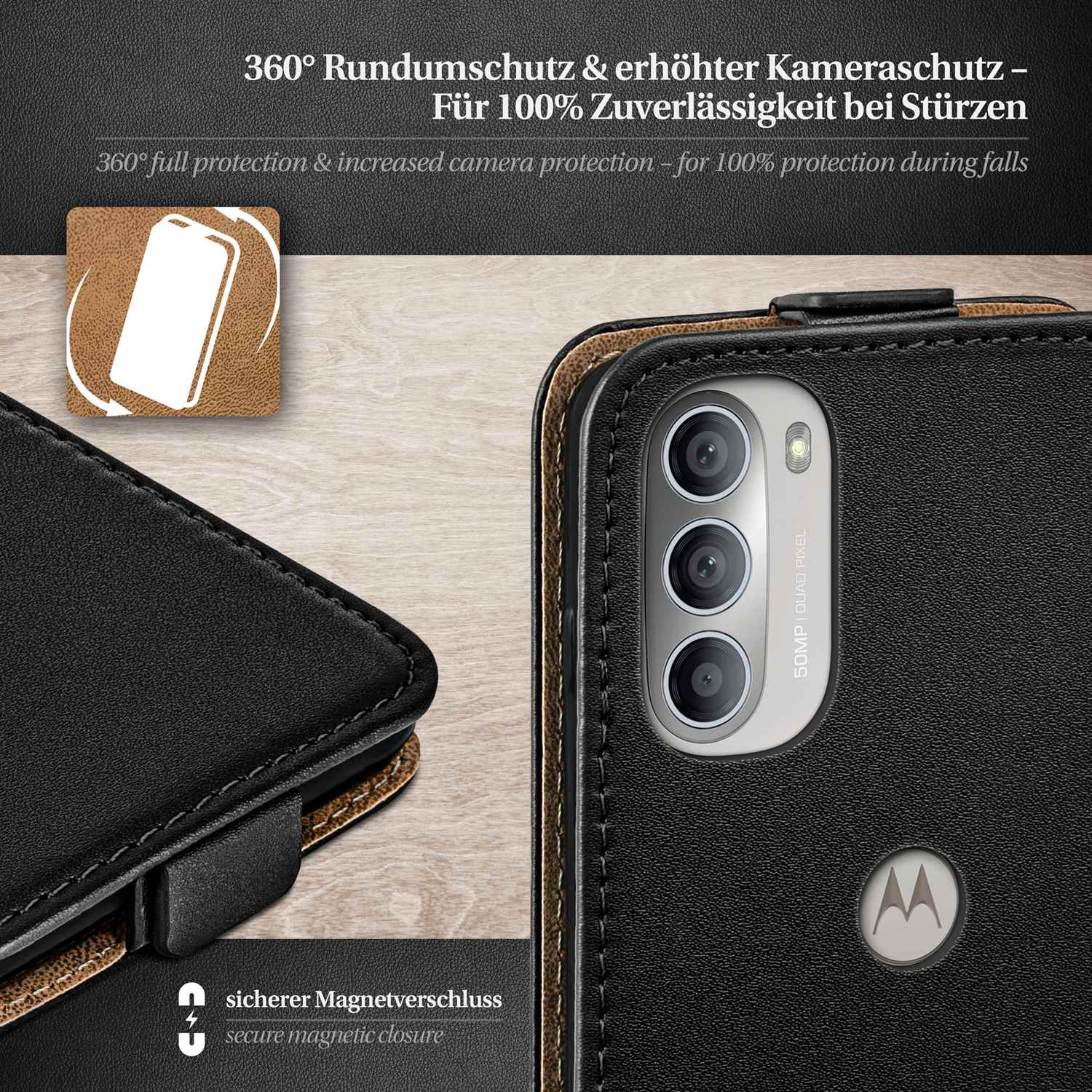 5G, Cover, Moto Motorola, Flip Case, MOEX G51 Flip Deep-Black