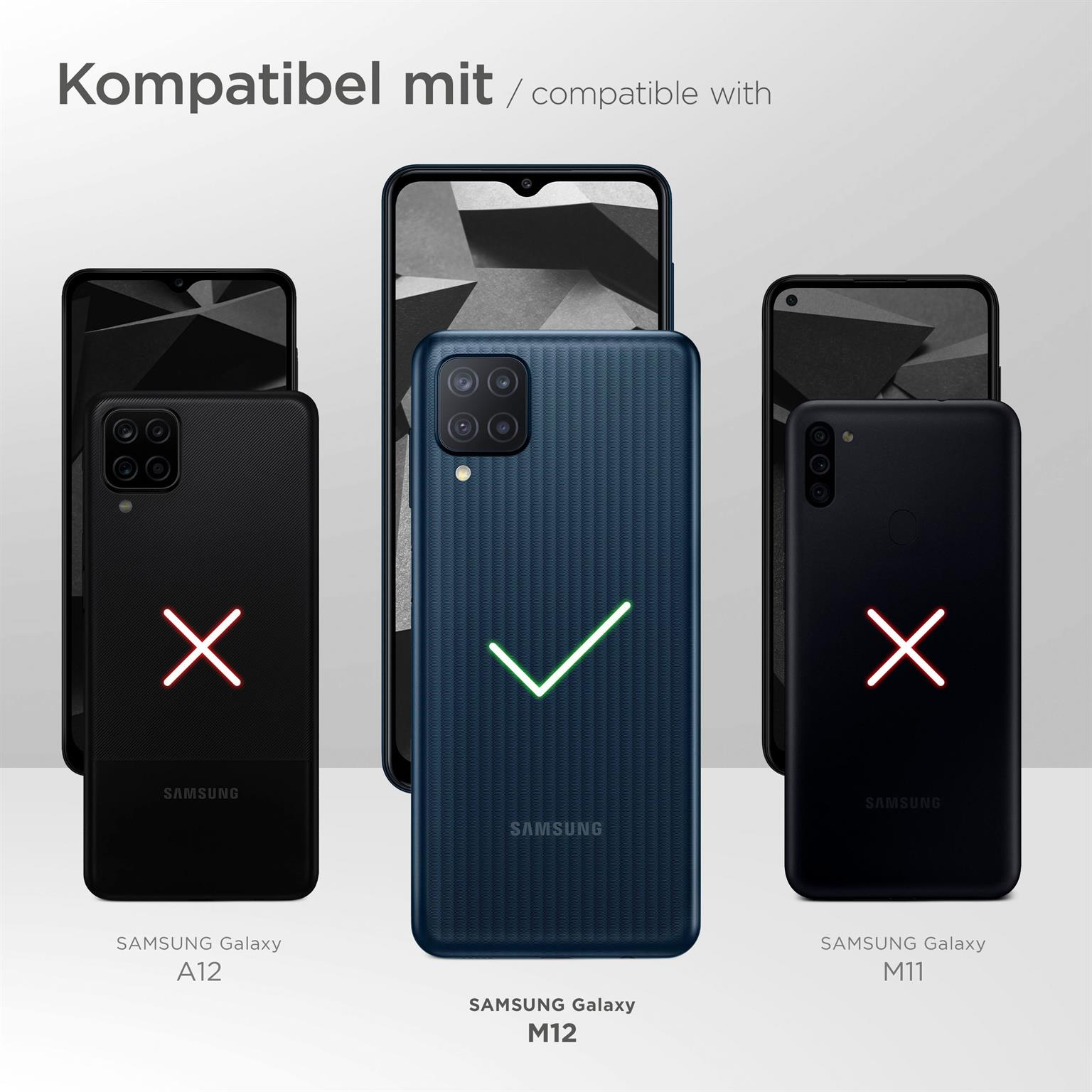 Bild zeigt Telefone mit Gehäusekompatibilität. Das Samsung M12 ist mit einem Häkchen hervorgehoben.