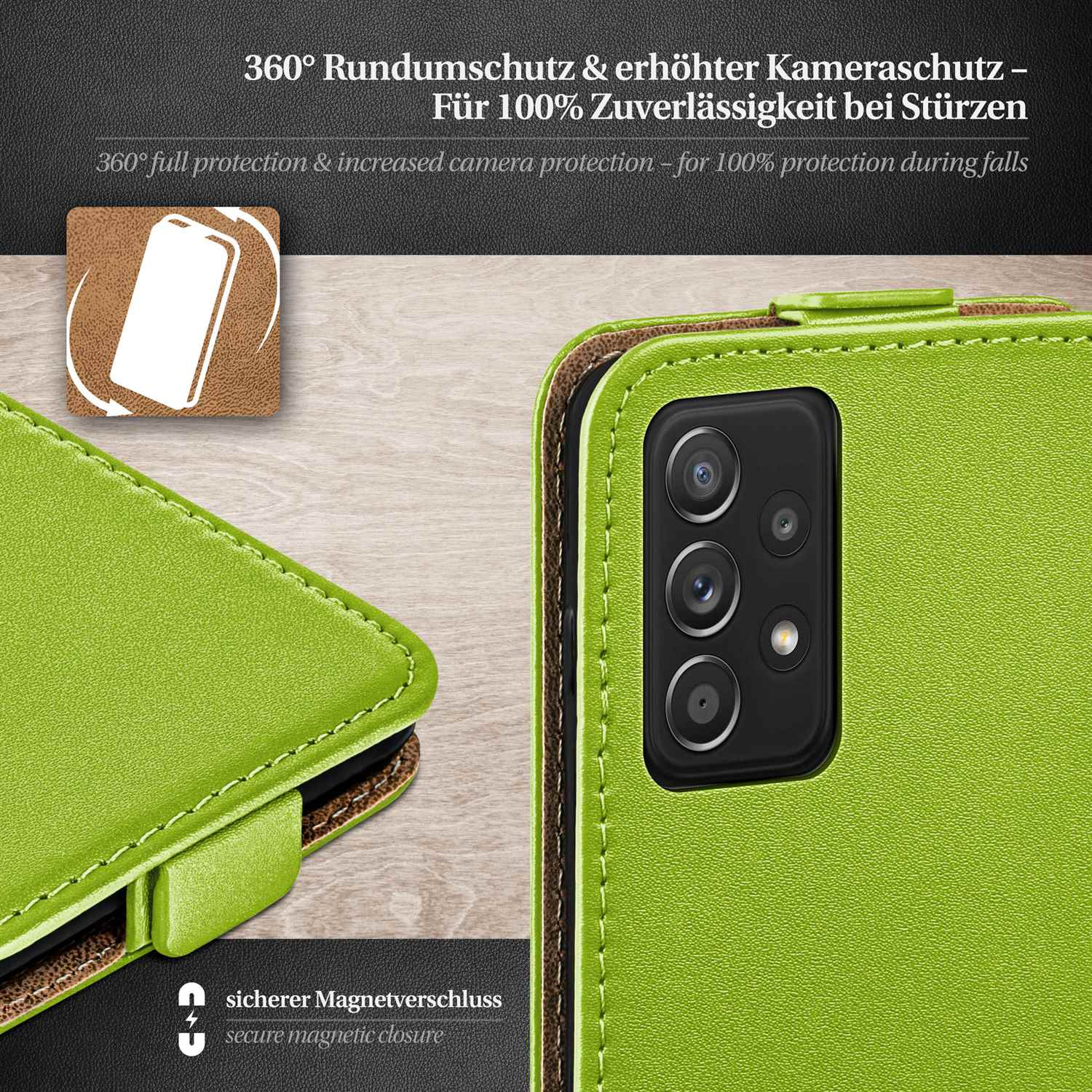 A52s Flip Case, 5G, Lime-Green Samsung, MOEX Flip Galaxy Cover,