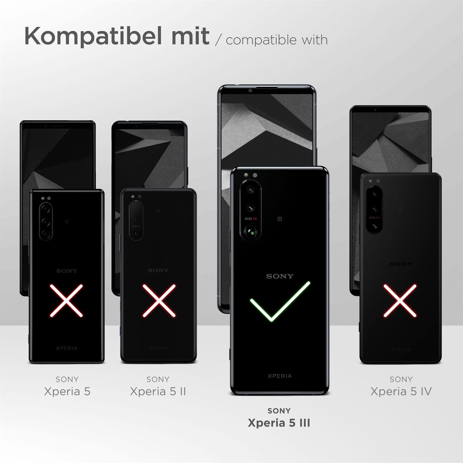Telefone mit Hüllen. Einige haben ein Häkchen, einige ein X. Kompatible Telefonmodelle werden gezeigt.