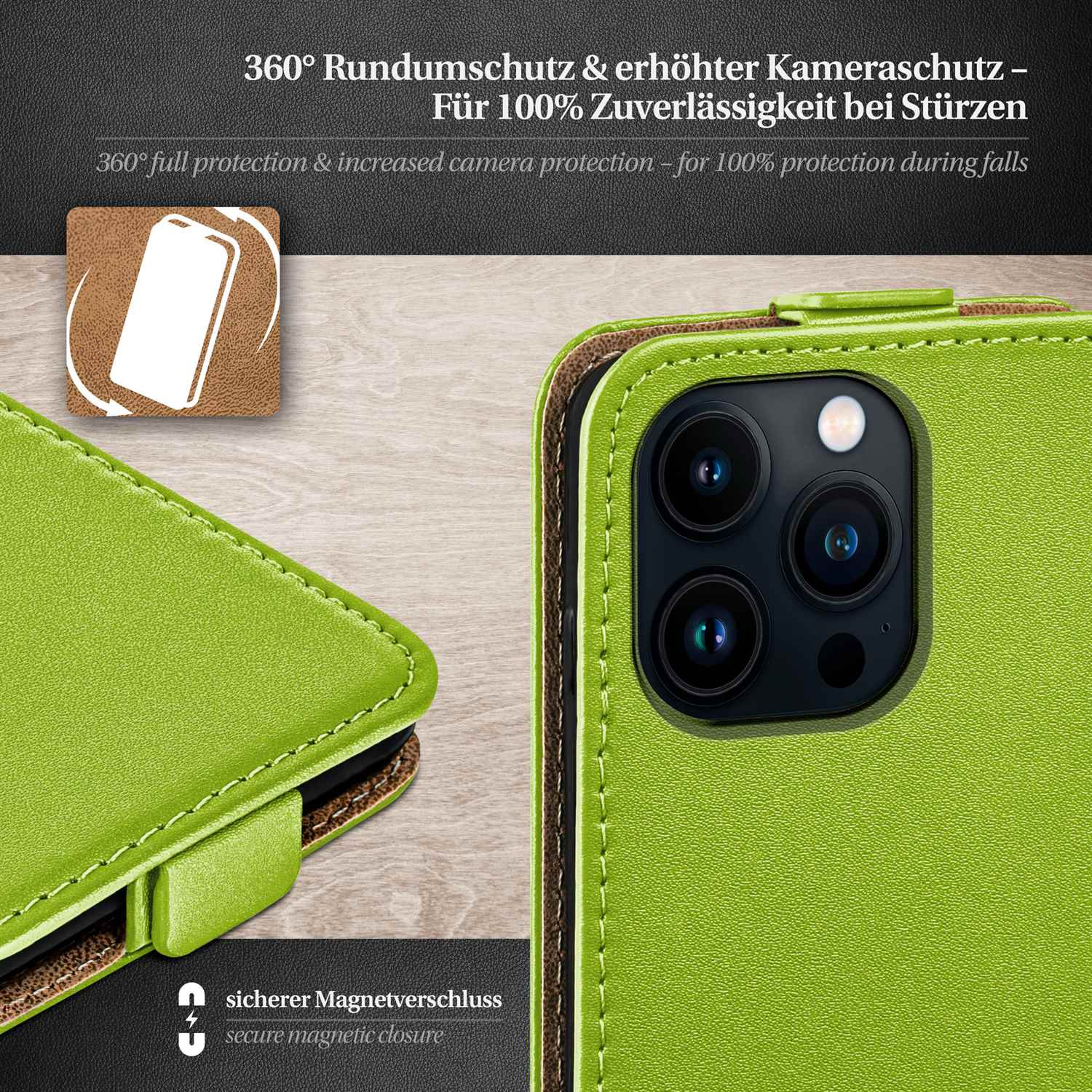 iPhone MOEX Flip Pro, Lime-Green Case, 13 Cover, Apple, Flip