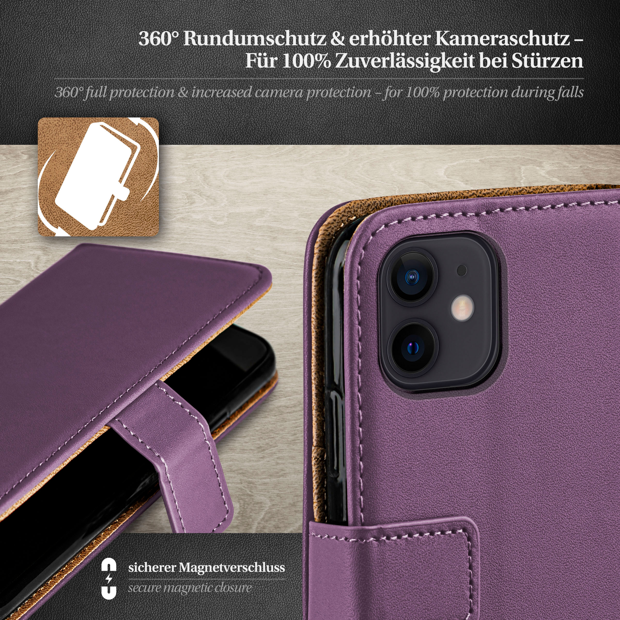 MOEX Book Case, Bookcover, Indigo-Violet iPhone 12, Apple