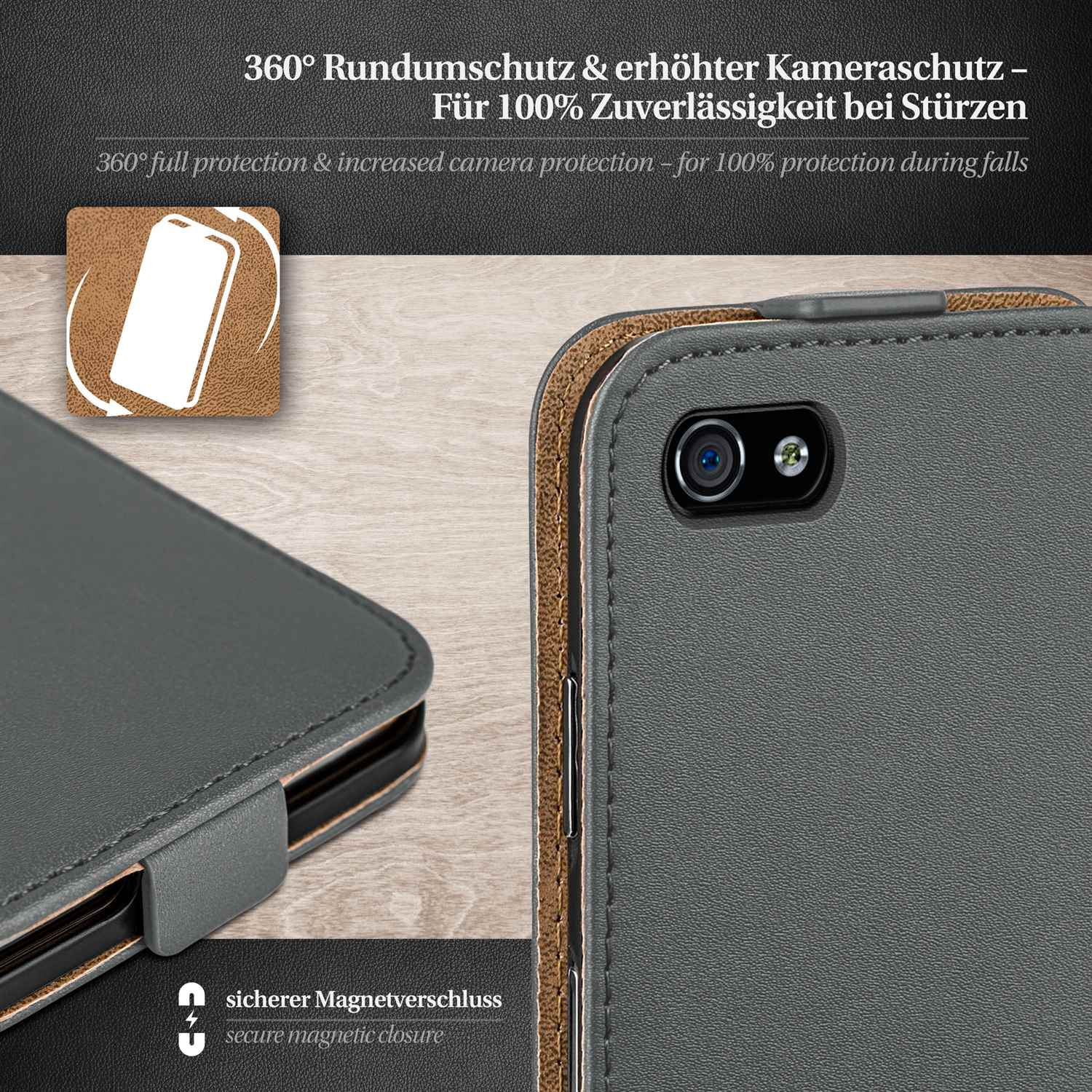 MOEX Flip Cover, iPhone Apple, 4S, Case, Anthracite-Gray Flip